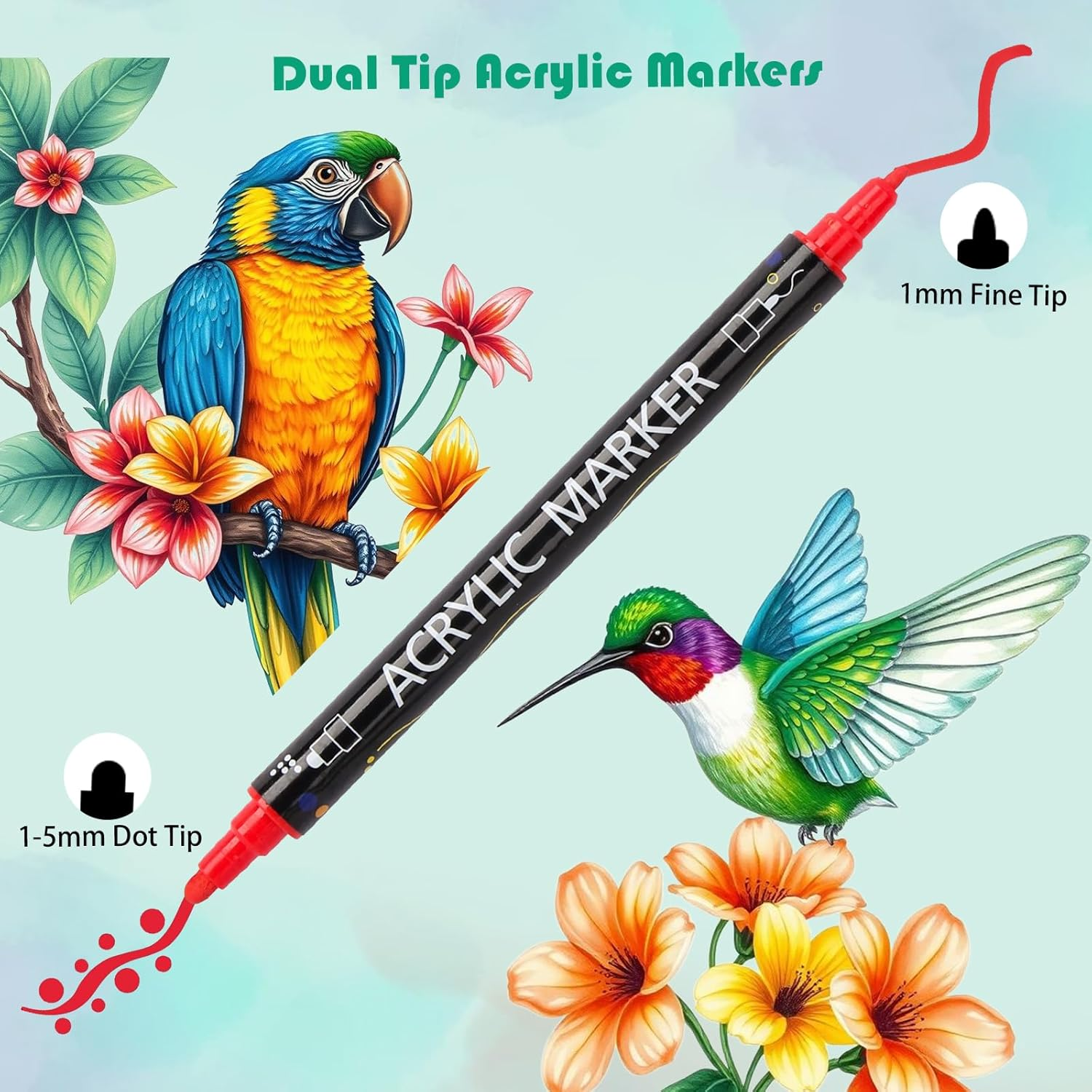 24 Colors Acrylic Paint Pens,Acrylic Paint Markers Dual Tip with Fine Tip and Dot Tip,Dot Maker for Kids Adults, Glass, Stone, Wood, Canvas, Paper, Pottery - 36 Colors image number 2