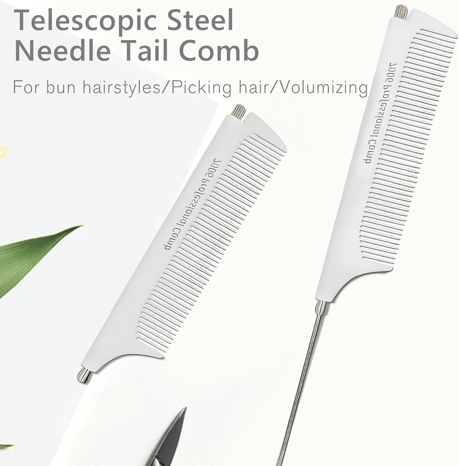 Professional Portable Fine Tooth Teasing Comb for Styling, Hair Cutting, White Retractable Metal Rat Tail Comb for Parting, Stainless Steel Pin Tail Teasing Comb for Salon image number 6