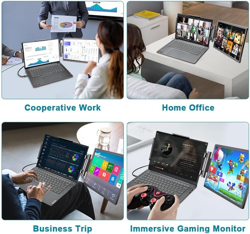 AILRINNI Laptop Screen Extender, 14" FHD 1080P IPS Portable Monitor for Laptops, Type-C/Hdmi/Usb-A Plug & Play Laptop Monitor Extender for 13&rdquo;-17&rdquo;, Compatible with Windows, Mac, Chrome image number 3