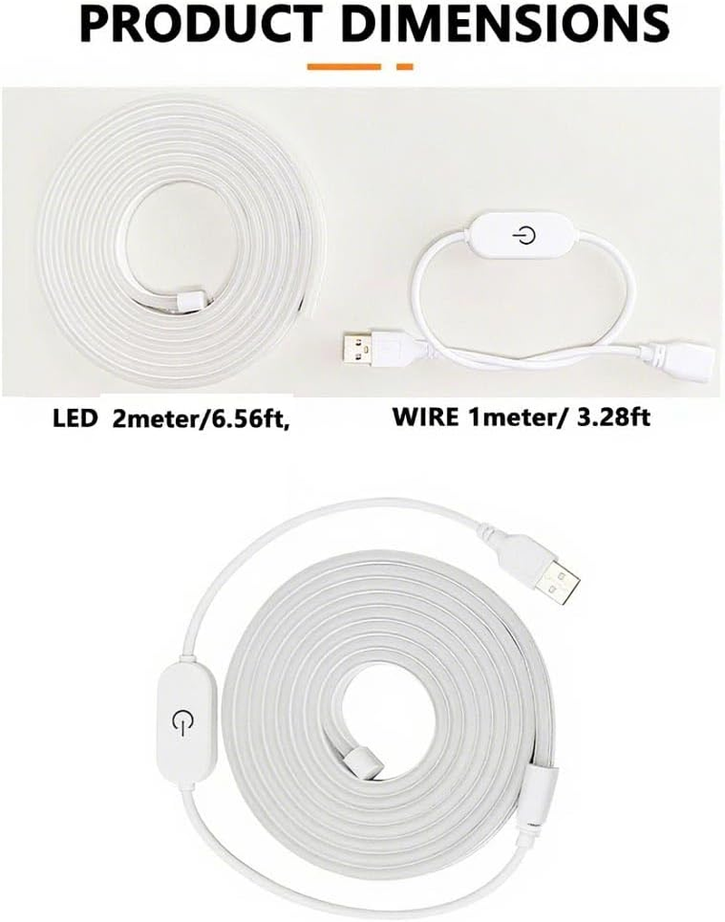 Weforu LED Strip Light 2M Dimmable Neon Rope Light USB Powered Touch Control Waterproof Warm White 3000K