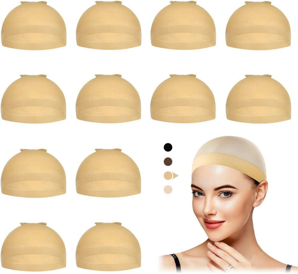 Dreamlover Hair Net for Wigs, Wig Caps for Lace Wigs, Wig Cap, Transparent Wig Cap, Beige, 12 Pieces