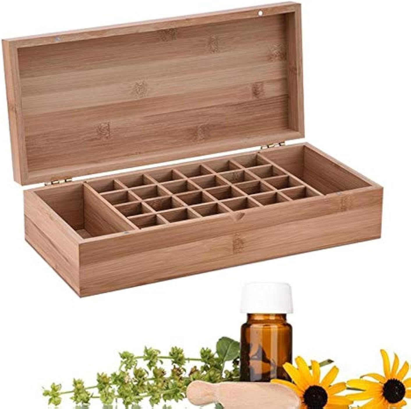 Pure Vie Essential Oil Bamboo Storage Box Travel Display Presentation, Holds 26 Bottles for 5, 10, 15Ml - Aromatherapy Organizer Nail Polish Fragrance Container - Keep Your Oils Safe & Space Saver image number 2
