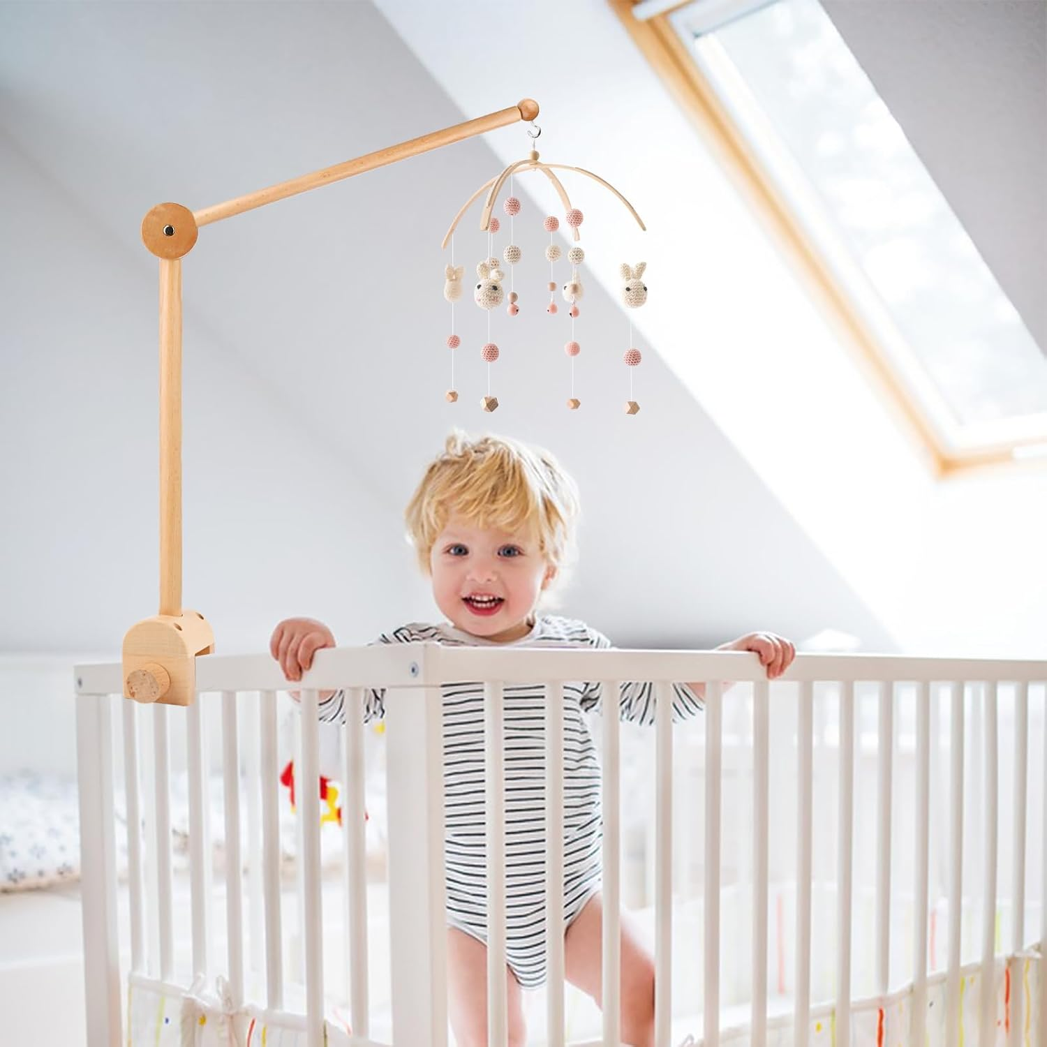 Wooden Crib Mobile Arm,Baby Cot Holder Height Adjustable for Nursery Decor for Nursery Mobiles,Mobile Holder for Hanging Cots and Changing Tables Mobiles Chimes Toys