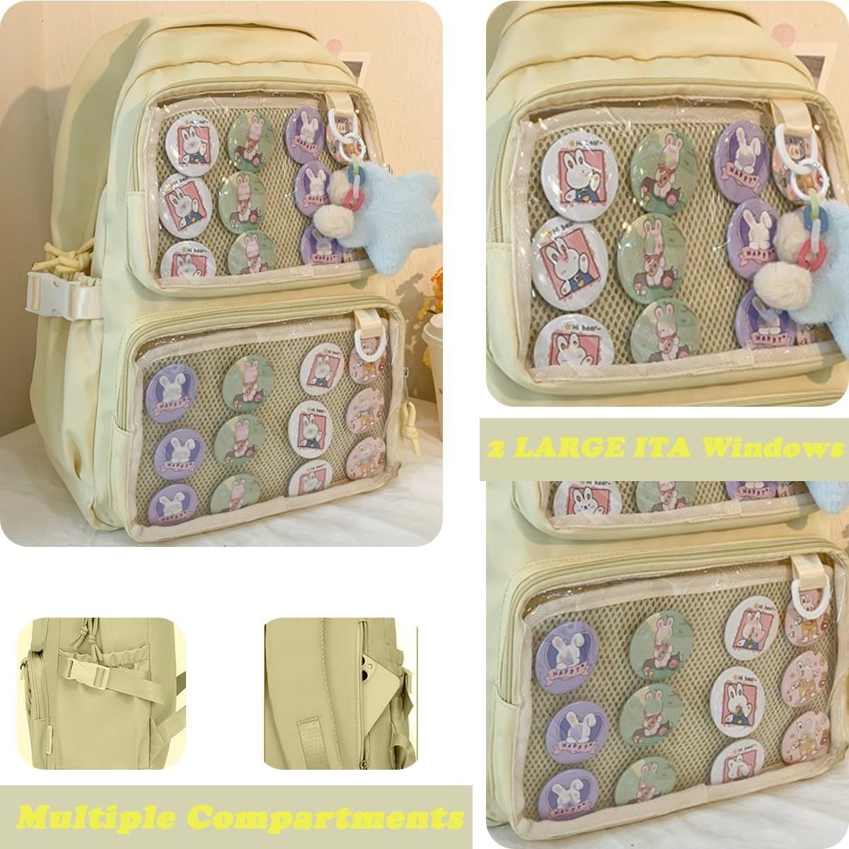School Backpack for Girls Ita Bag with Pin Display Insert Cute Anime Backpack for Students - Yellow image number 2