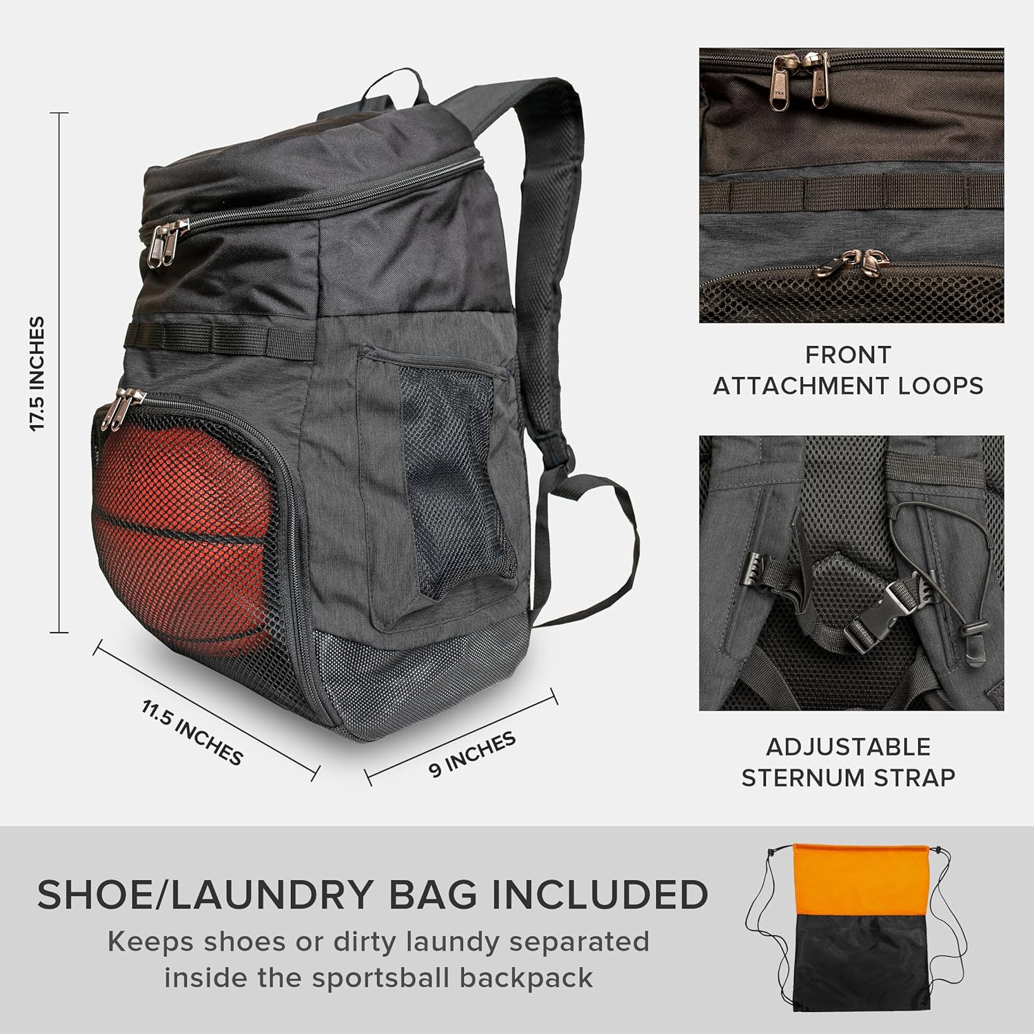 Basketball Backpack with Ball Compartment - Sports Equipment Bag for Soccer Ball, Volleyball, Gym, Outdoor, Travel, Team - 2 Bottle Pockets, Includes Laundry or Shoe Bag - 25L image number 6