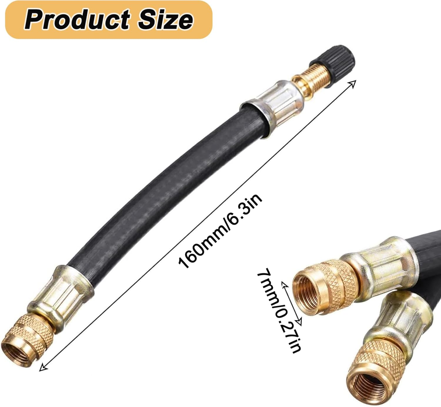 2 Pieces Tire Valve Extension Adapter, 160Mm Flexible Rubber Tyre Valve Extension Hose with Valve Cap, Tire Repair Tool for Car, RV, Motorcycle, Truck and MTB Road Bike image number 4