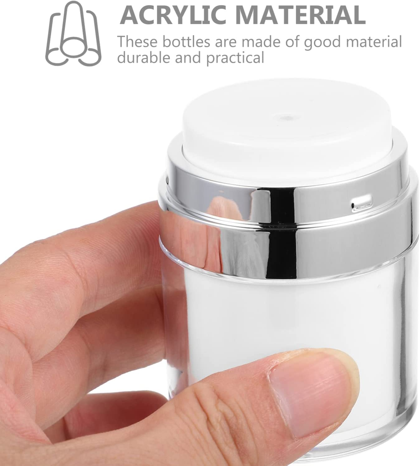 Lurrose Travel Skincare Containers 2Pcs Airless Pump Jars Lotion Dispenser with Pump Acrylic Airless Cosmetic Container for Toiletries Moisturizer Cream, 30Ml Vacuum Container image number 5