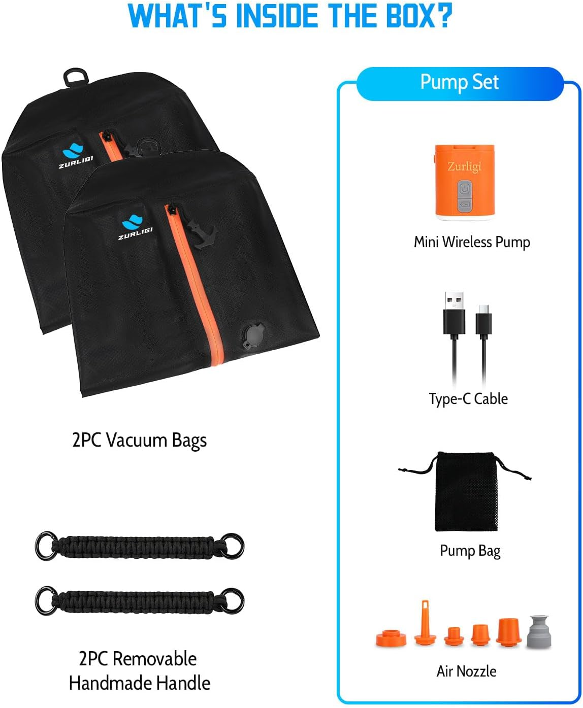 Zurligi Vacuum Bag for Travel with Pump, 40L Vacuum Compression Bag with Removable Handle, IP67 Reusable Vacuum Packing Cubes for Luggage, Backpack, Suitcase, Yoga, Swim, Beach (2PCS Black) image number 1