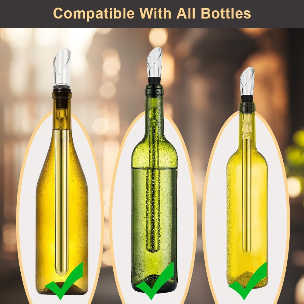 HOTUT Wine Chiller Sticks, Set of 2 Wine Chiller Sticks, Stainless Steel Cooling Rod with Spout, Wine Cooler Set, Wine Stick Cooler, Wine Bottle Cooler for Red and White Wine, Wine Accessories Gift