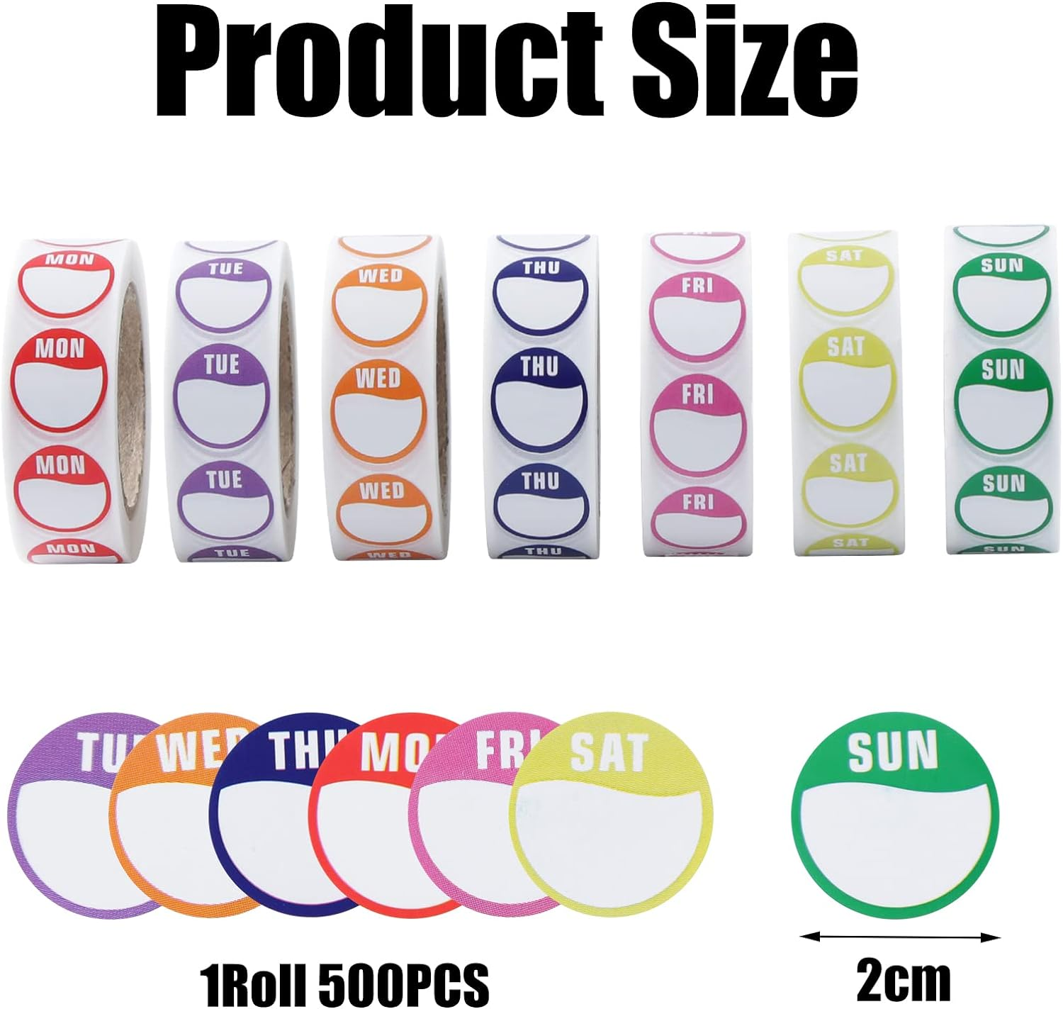Days of the Week Stickers,3500 Food Labels Stickers,Circular Full Week Day Dots Food Labels,Day Dots Food Labels(All 7 Days Included 500 Labels per Roll) image number 3