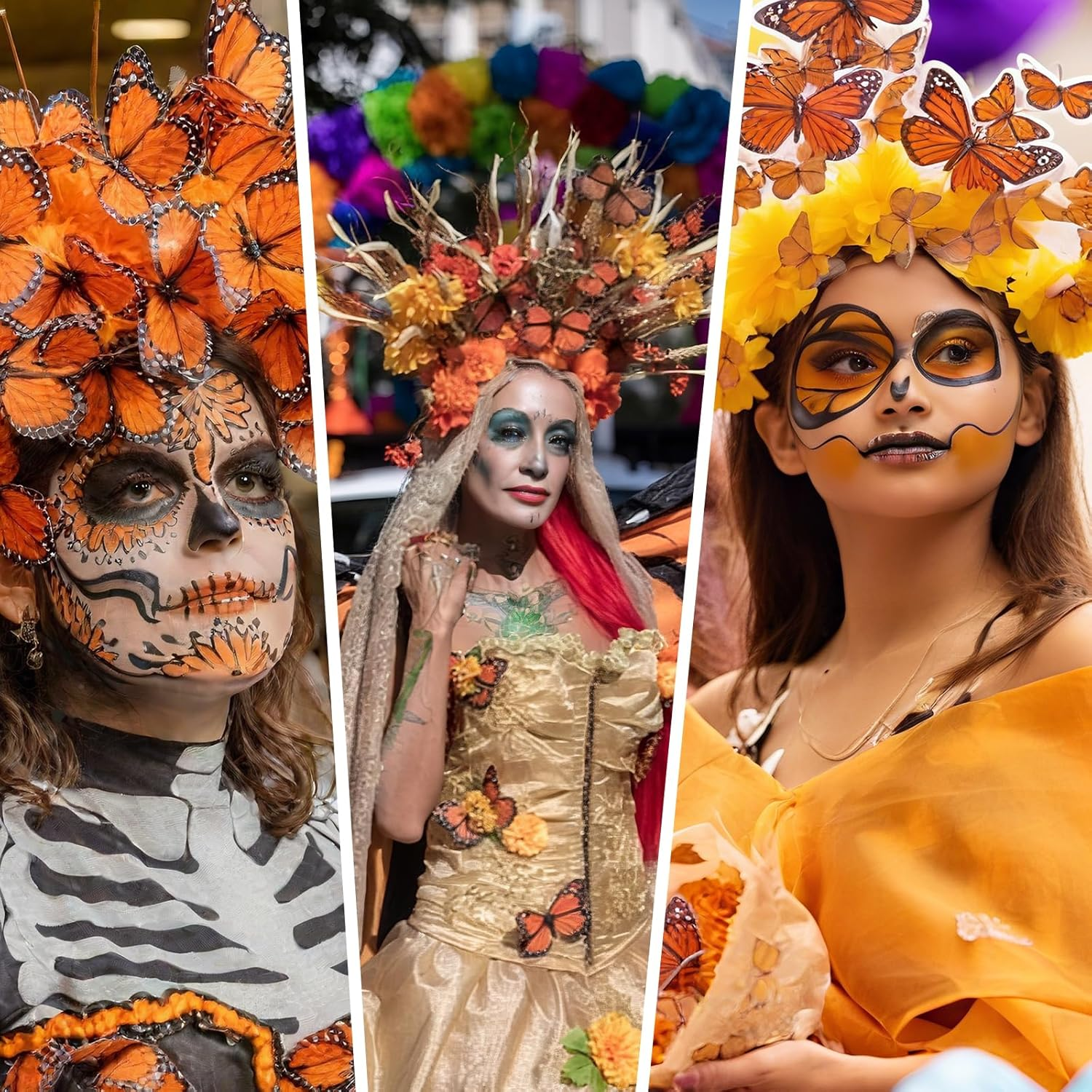 36 Pcs Monarch Butterfly Decoration，5 Size Artificial Fake Butterflies for Dia De Los Muertos Decorations，Day of the Dead Decorations，Ofrenda Decoration for Fall Autumn，Halloween，Party，Wall Decor image number 5