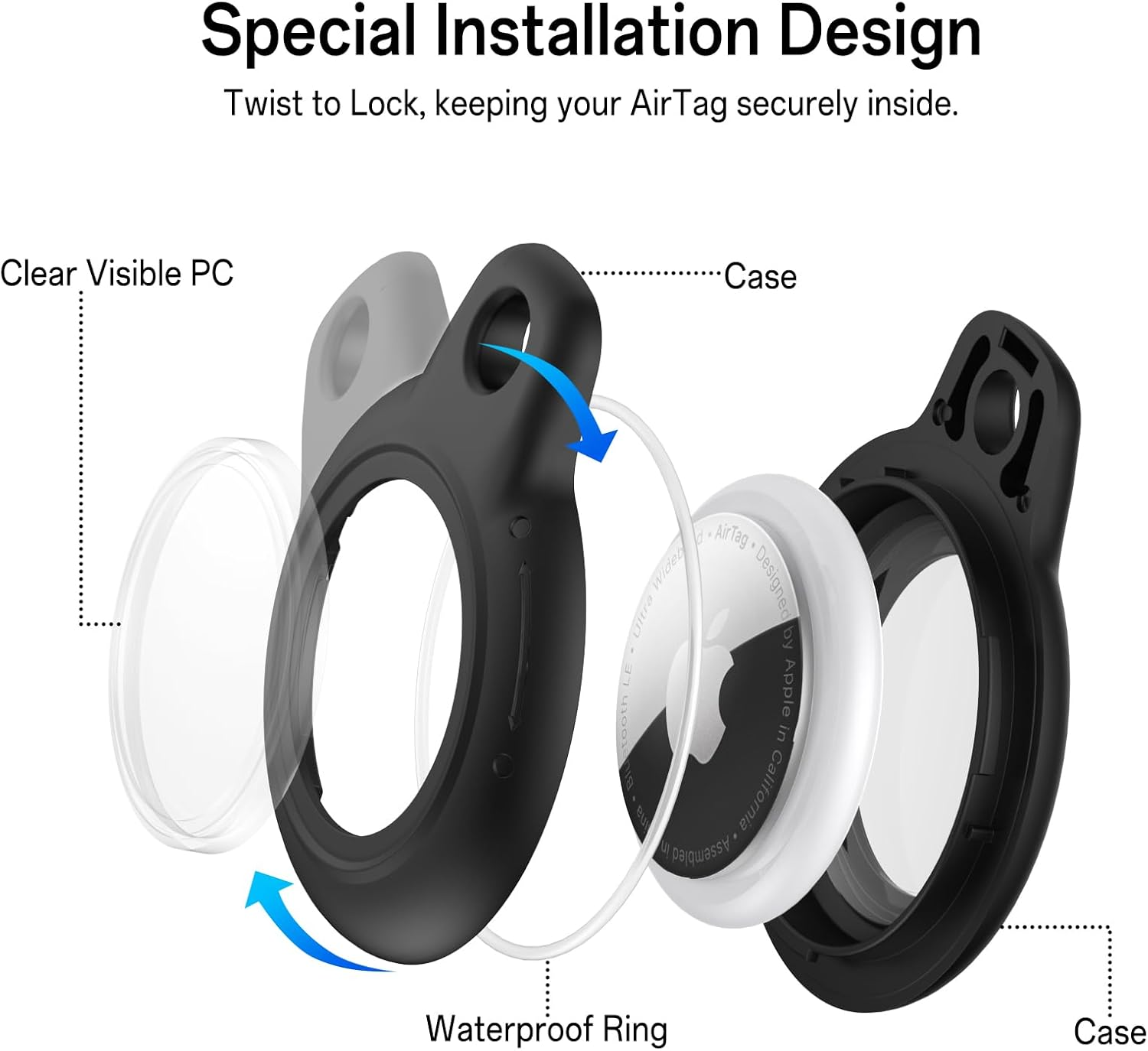 Leonids for Airtag Holder for Apple Airtag 2021, Waterproof & Anti-Scratch Protective Case with Anti-Lost Keyring for Pet Collar, Backpack, Luggage - Black image number 5