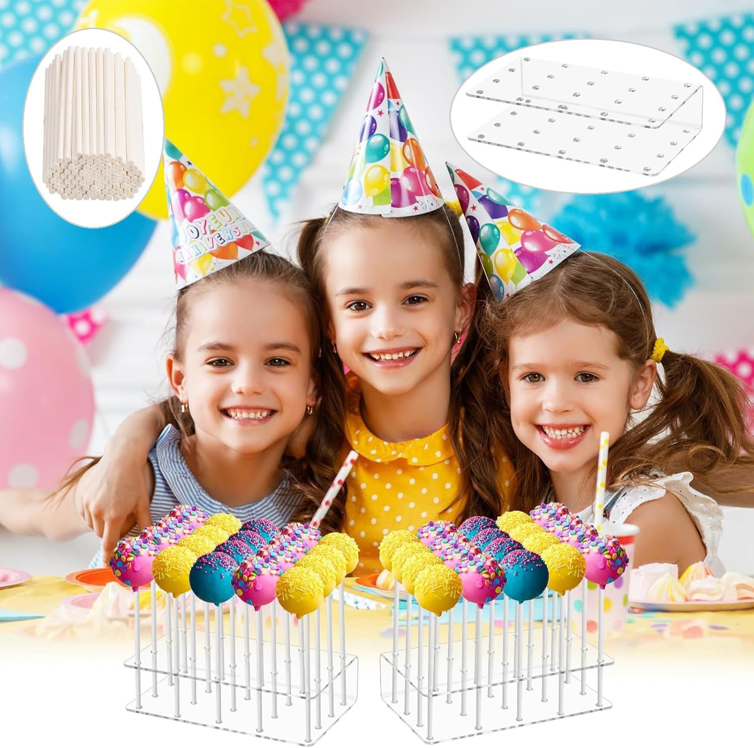 Yharnamite 2 Pcs Acrylic Lollipop Holder, 20 Hole Cake Pops Display Stand with 100 Lollipop Paper Sticks, Clear Lollipop Candy Holder Display Stand Tools for Weddings, Birthday, Party image number 3