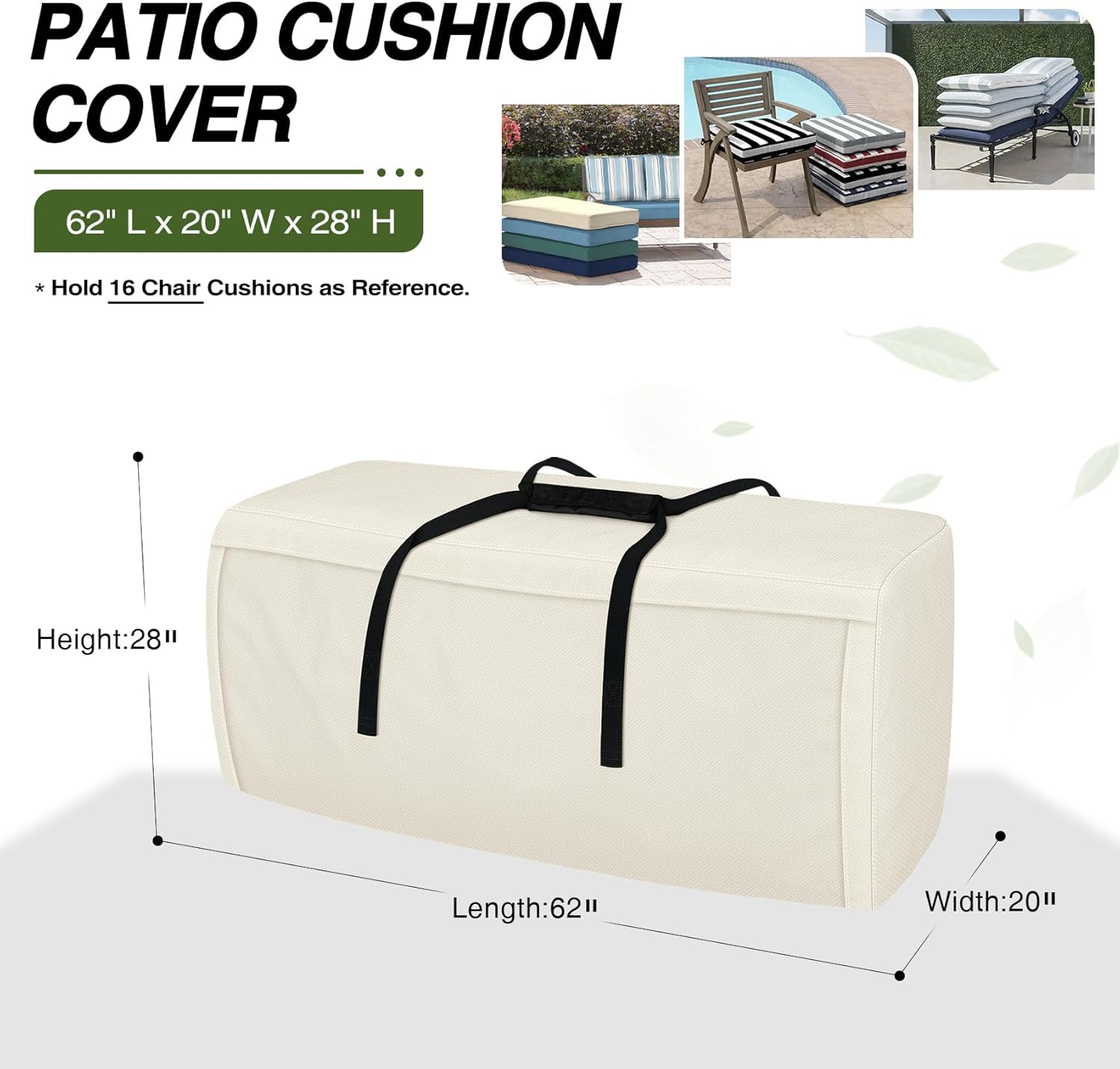 Porch Shield Outdoor Cushion Storage Bag 62 Inch Waterproof outside Storage Bags for Patio Furniture with Zippers and Handles image number 5
