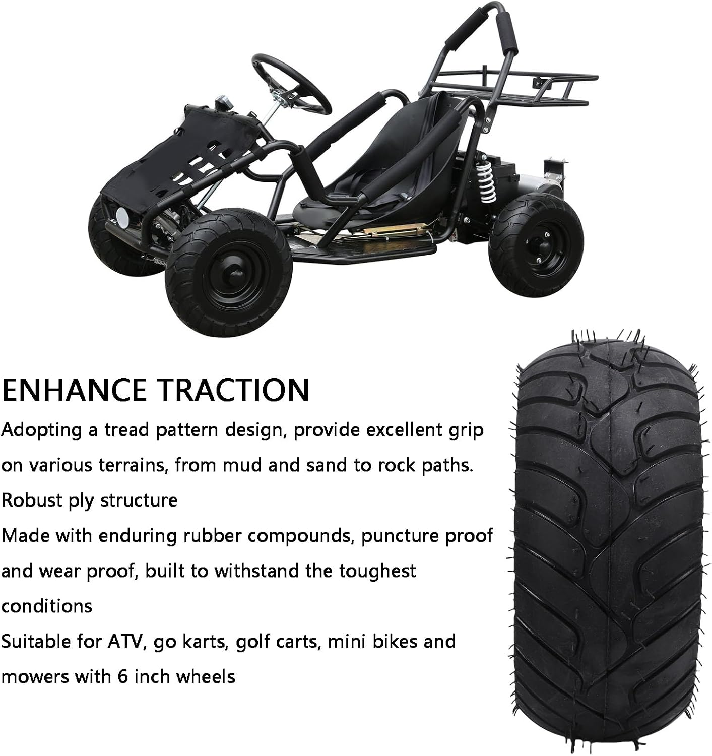 Generic 13X5.00-6 ATV Wheel, 13/5.00-6 Rubber Tire with Rim, anti Slip Shockproof Puncture Proof Vacuum Tyre ATV Tire for UTV Quad off Road Go Kart Golfs Cart Wheels image number 6