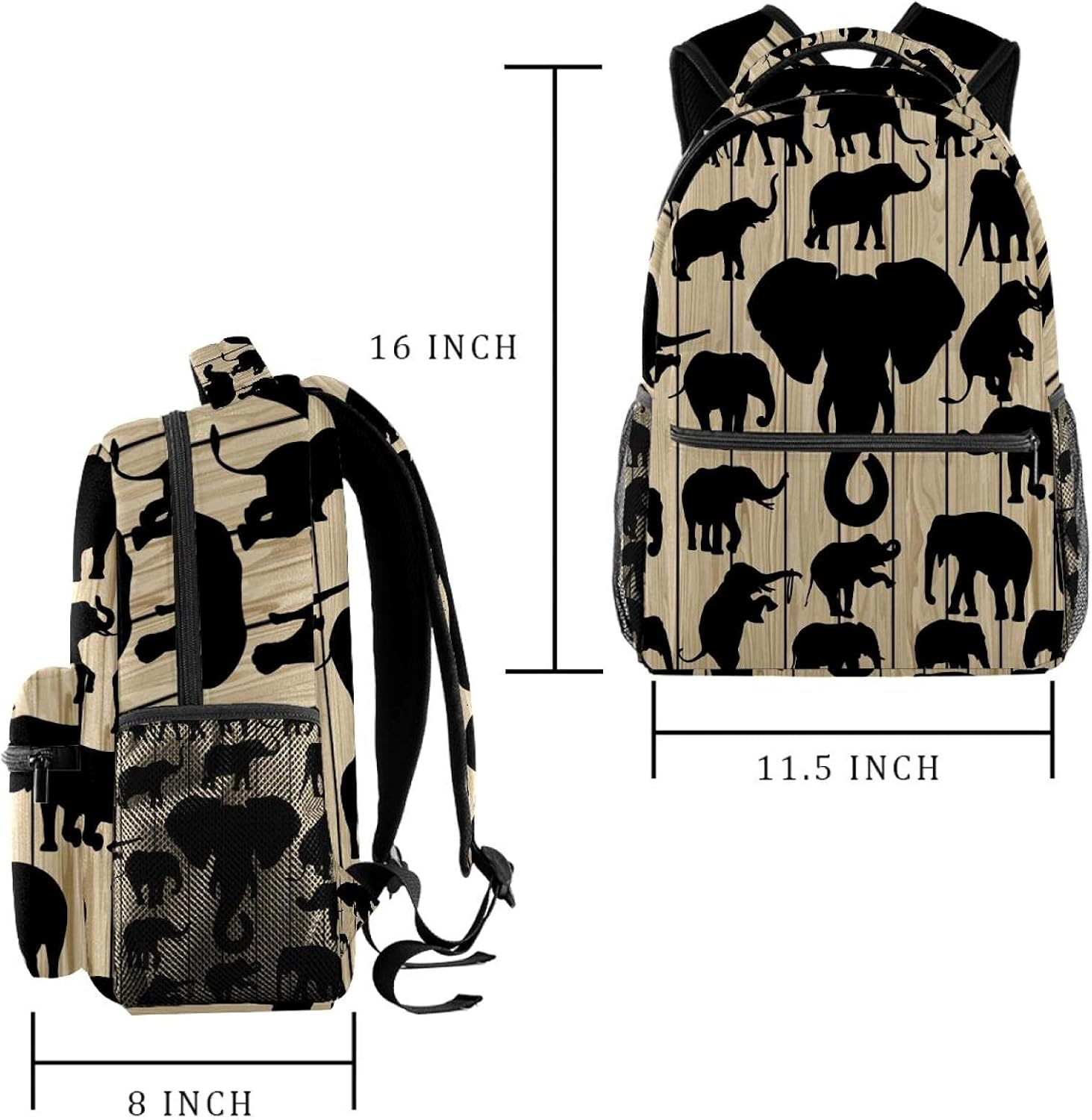Elephant Silhouette Clipart Backpack Students Shoulder Bags Travel Bag College School Tote Backpacks