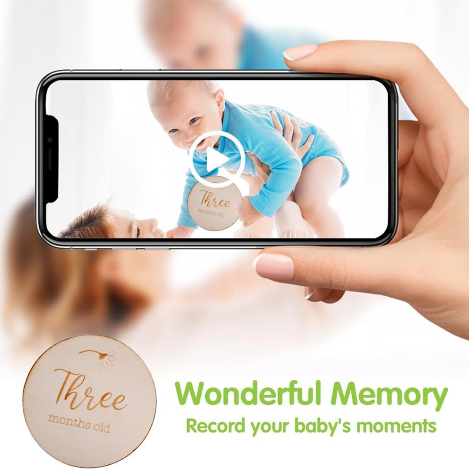 14Pcs Natural Wooden Baby Milestone Cards, Monthly Growth Markers for Newborn Photography, Pregnancy & First Year Keepsake image number 4