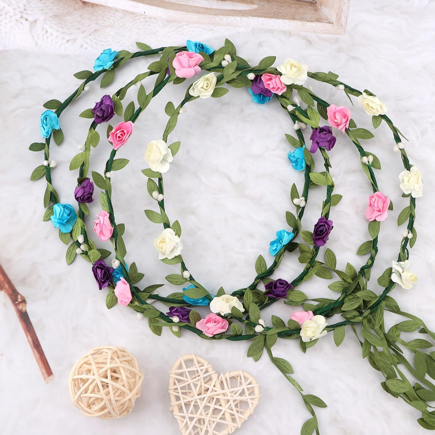 Srotmirw 4 Pcs Flower Crown with Rose for Women Girls for Halloween Hair Accessories in Pink Blue Purple and White