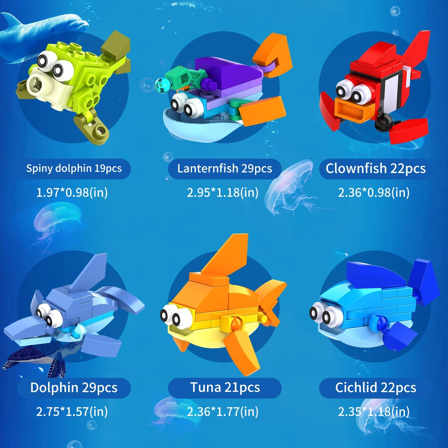 12 in 1 Pre Filled Sea Creatures Building Blocks Set-12 Pcs Mini Building Blocks Toys,Various Sea Creatures,Stem Building Blocks Toys,Party Favor for Kids,Birthday,Goodie Bags,Carnival Prizes image number 5