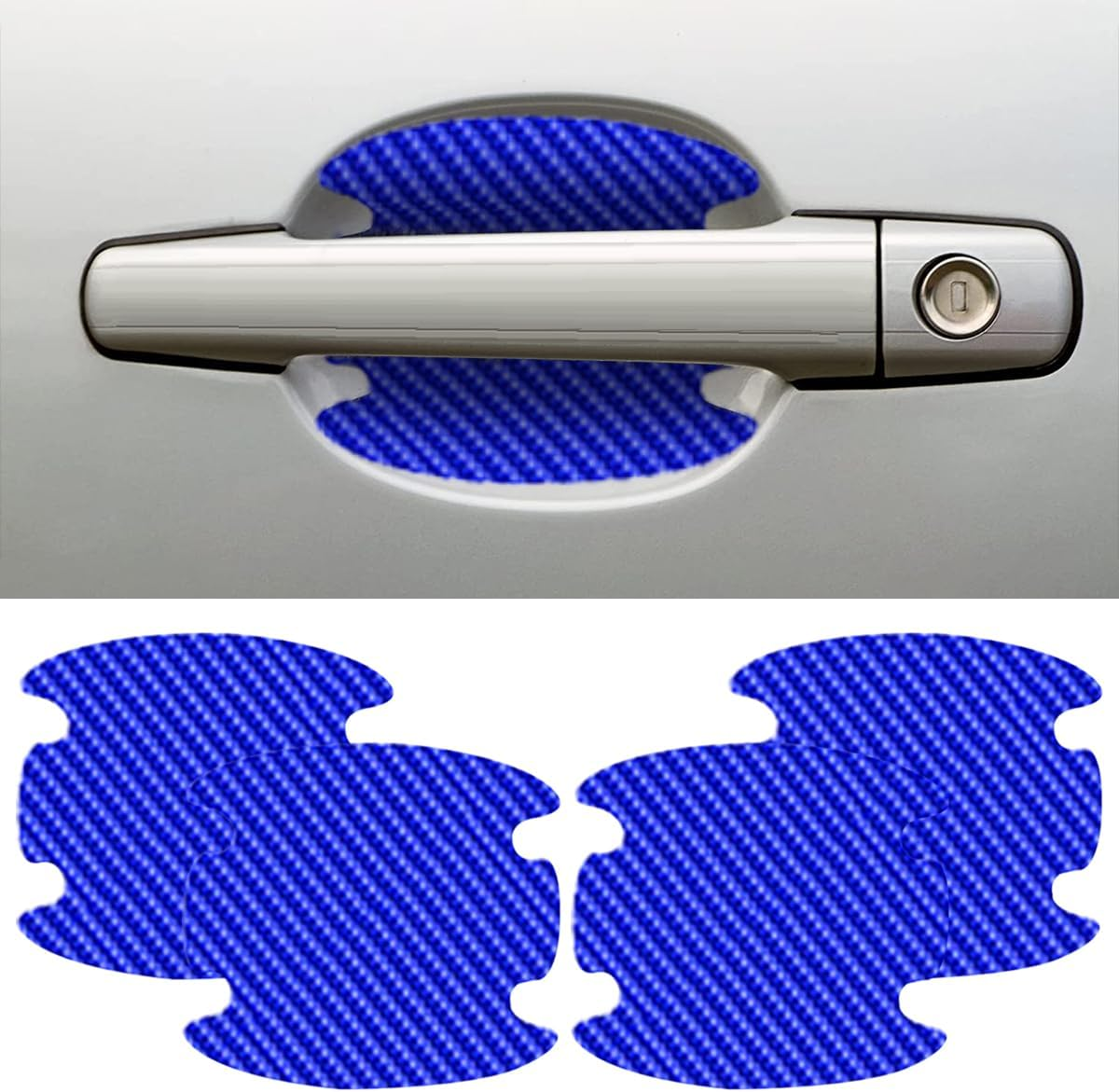 8PCS Car Door Handle Scratch Protectors, Carbon Fiber Car Door Handle Bowl Sticker, Universal Auto Doors Handles Paint Guard Cover, Doors Handles Cup Protective Film for Cars (Blue)