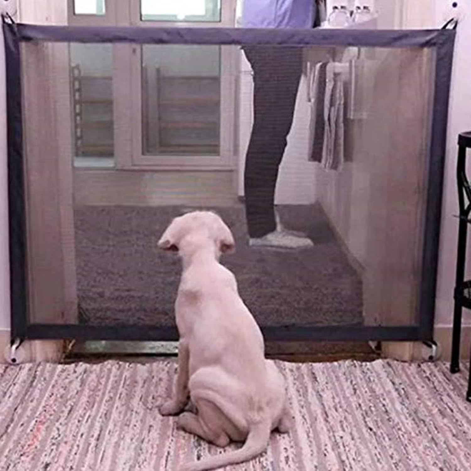 Pet Mesh Gate, Foldable Protective Multi Functional Cat Dog Safety Gate Pet Isolation Net Fence, Portable Pet Gate Dog Mesh Gate Safety Guard Gate for Stairs, Outdoor and Doorways