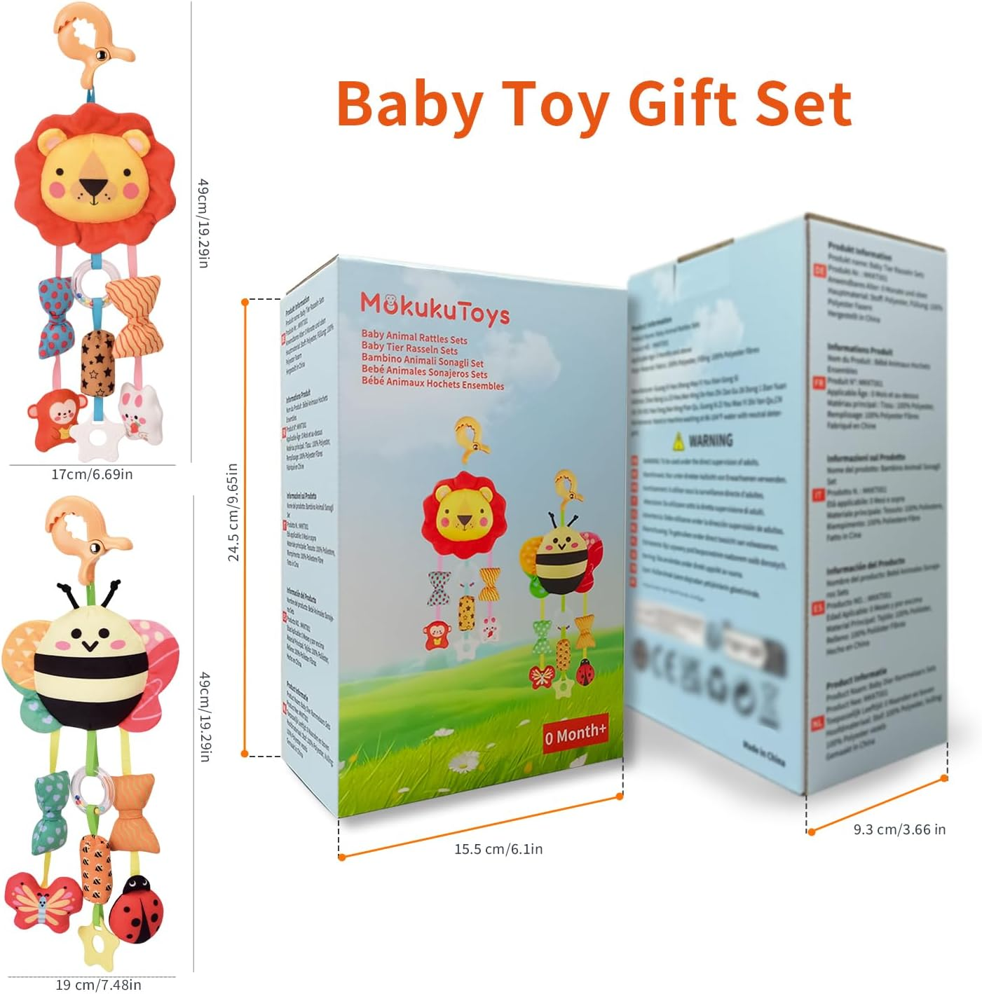 Baby Toys for 0 3 6 9 12 Months, Plush Animal Sensory Hanging Rattle,Newborn Interactive Soft Toys for Baby,Car Seat Stroller Hanging Toys Infant Boy Girl image number 2