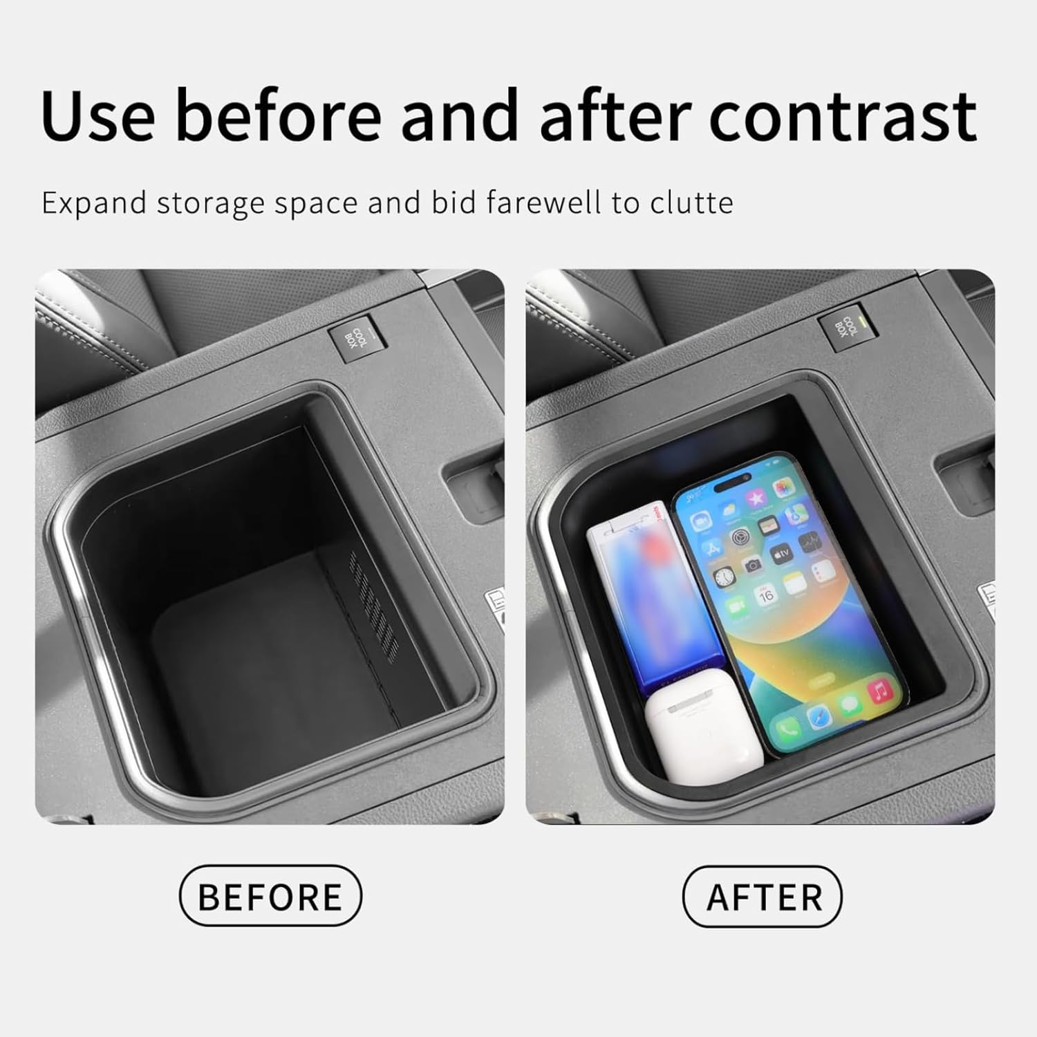 Center Console Organizer for Toyota Land Cruiser 250 Prado J250 LC250 2024 2025 Interior Organizer Center Console Holder Tray Armrest Storage Box with Non-Slip Silicone Mats (Only Fit Cool Box)