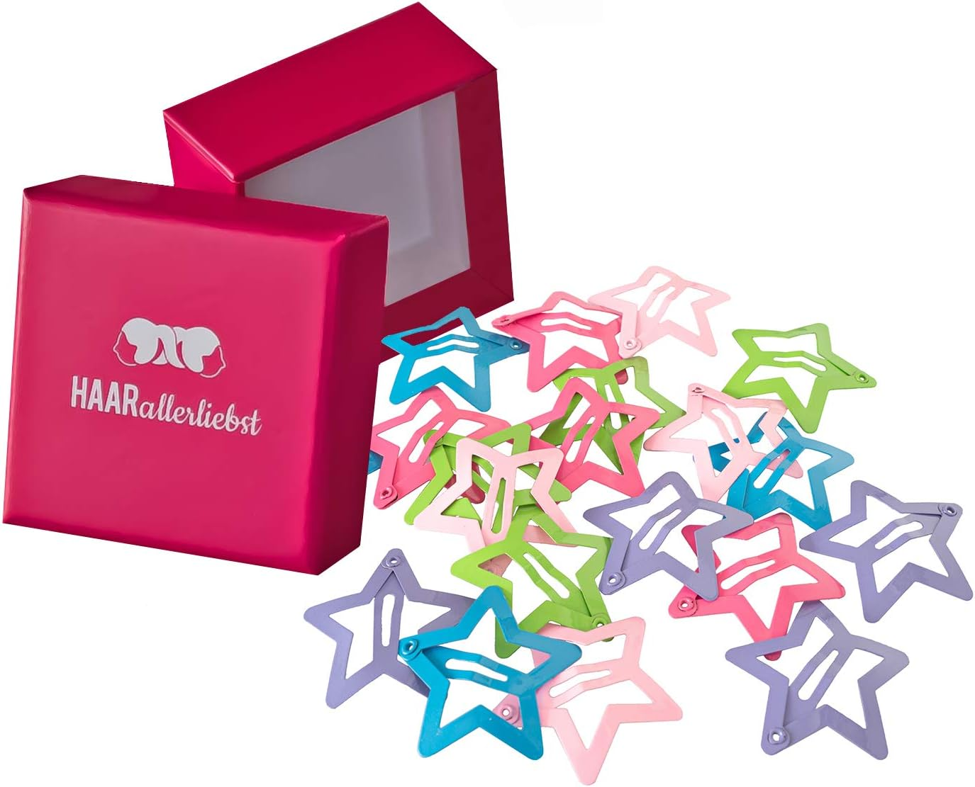 Haarallerliebst Hair Clips Stars Small (Pack of 20 | Colourful Glitter | 3 Cm) for Girls with Storage Box
