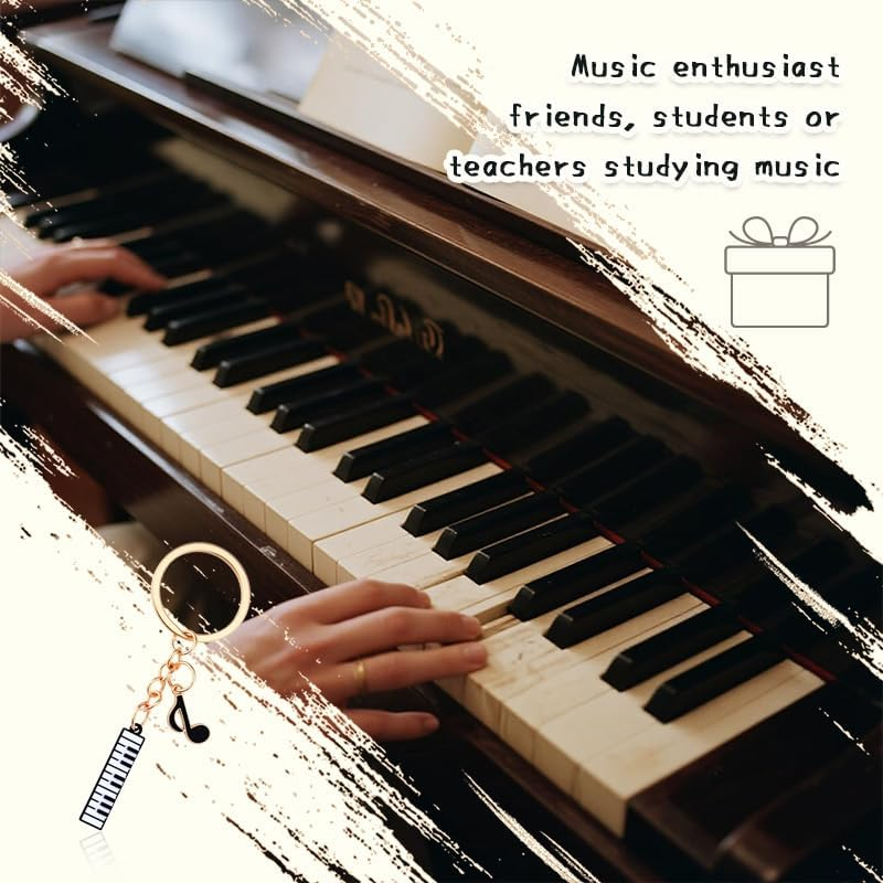 Yaozeio Gold Music Themed Gift Keychain for Music Lovers Teacher Musical Note Key Ring for Student Christmas Birthday Gifts for Musician Piano Players Keyboard Piano Keychain Musical Gifts image number 6