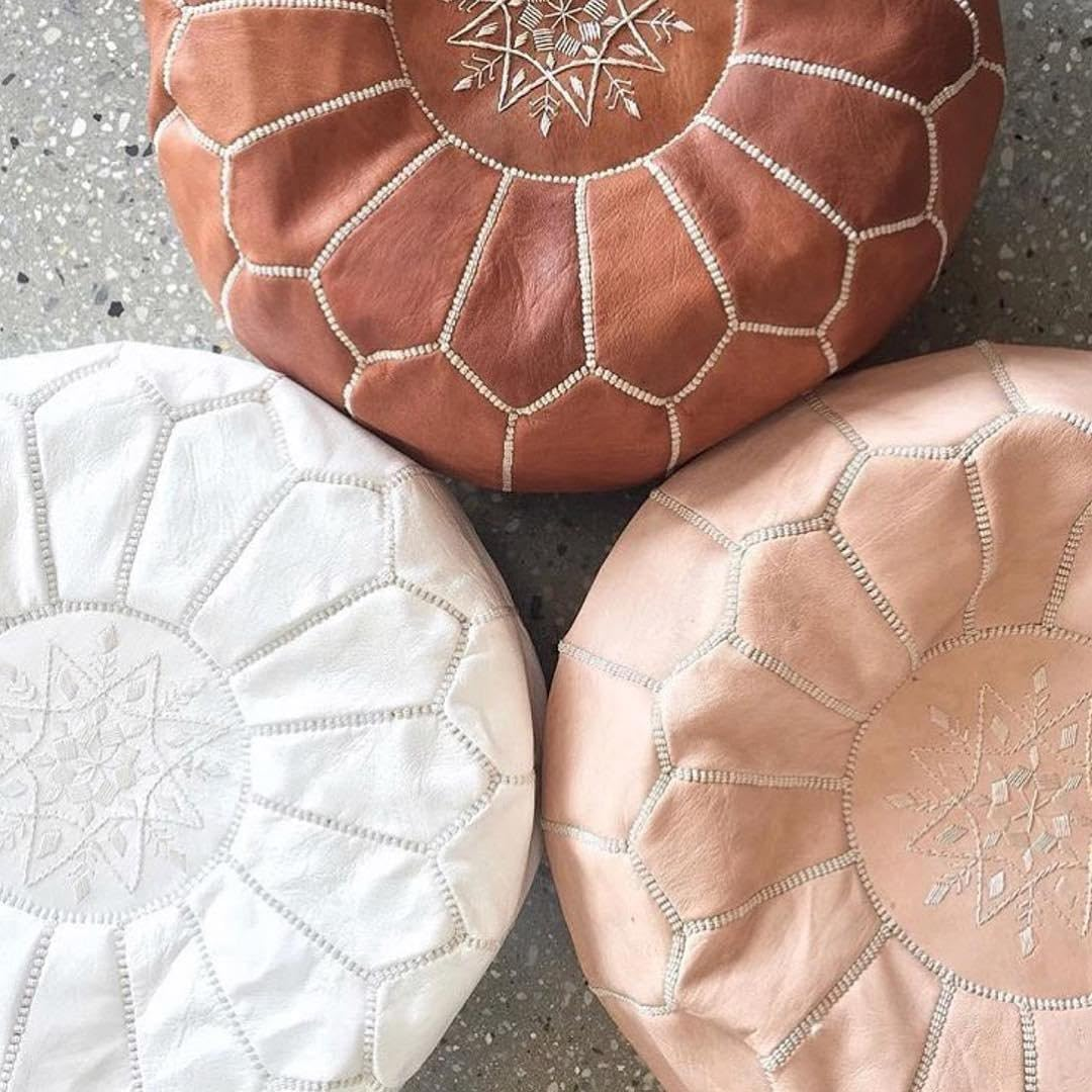 Tan Brown Moroccan Leather Ottoman Pouffe image number 2