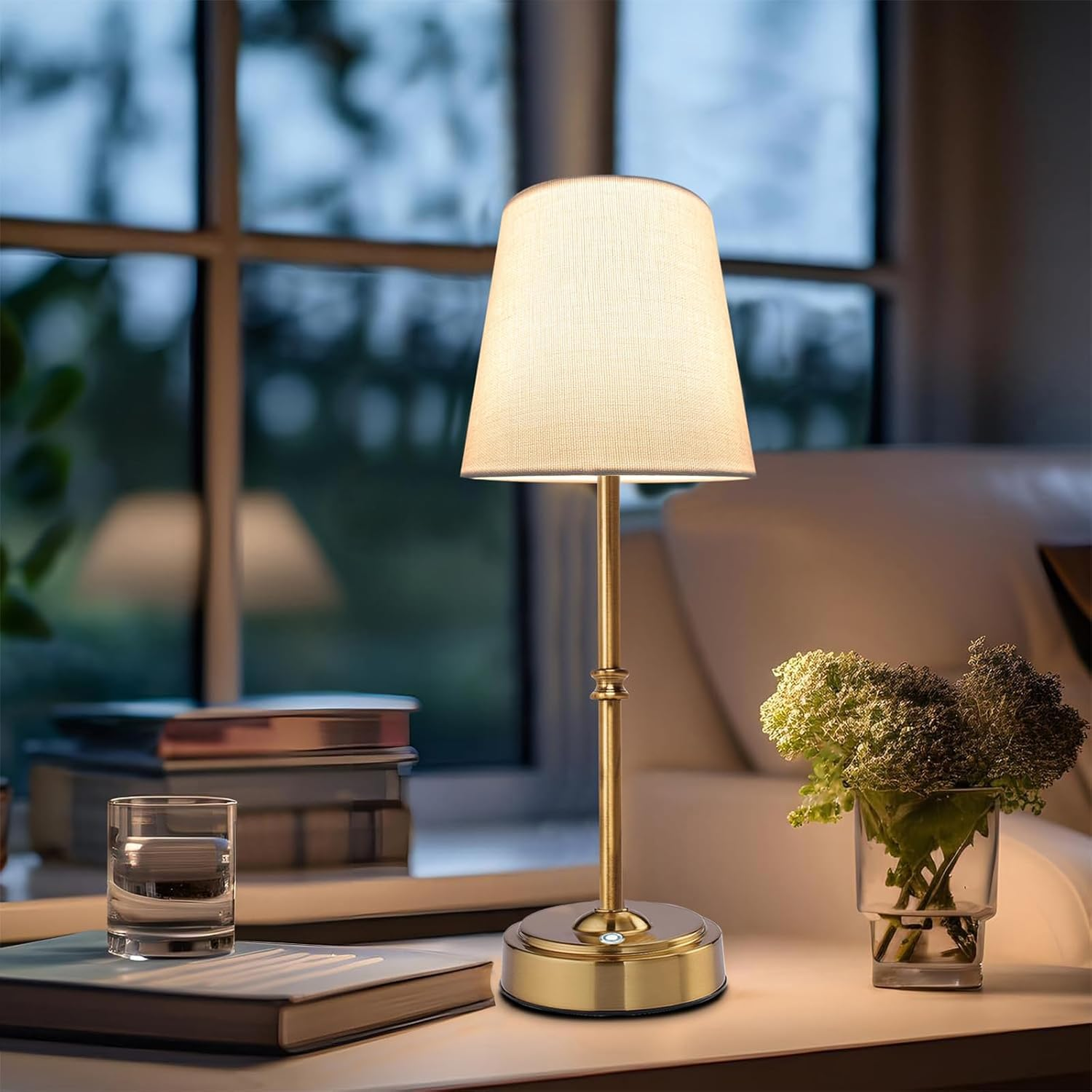 Cordless Table Lamp, 16" Fabric Shade Desk Lamp with 3-Level Brightness, 5200Mah Portable Battery Operated Desk Lamp for Bedroom Office Restaurants Bars image number 5