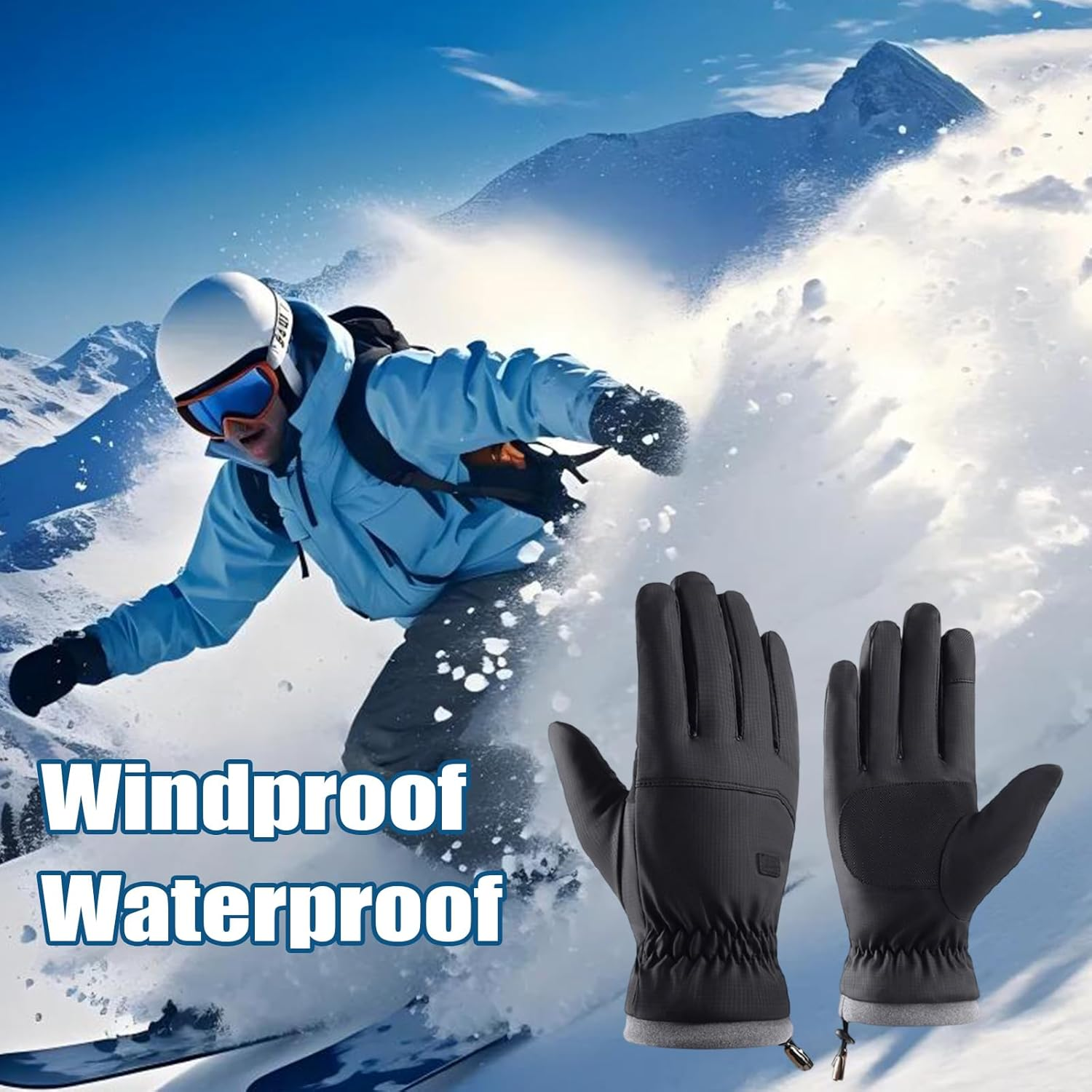 VIIOTU Ski Gloves for Men & Women - Winter Snow Gloves Waterproof Touchscreen, Thermal Windproof for Skiing, Cycling, Running (Texting, Adjustable Cuff) - Black image number 5