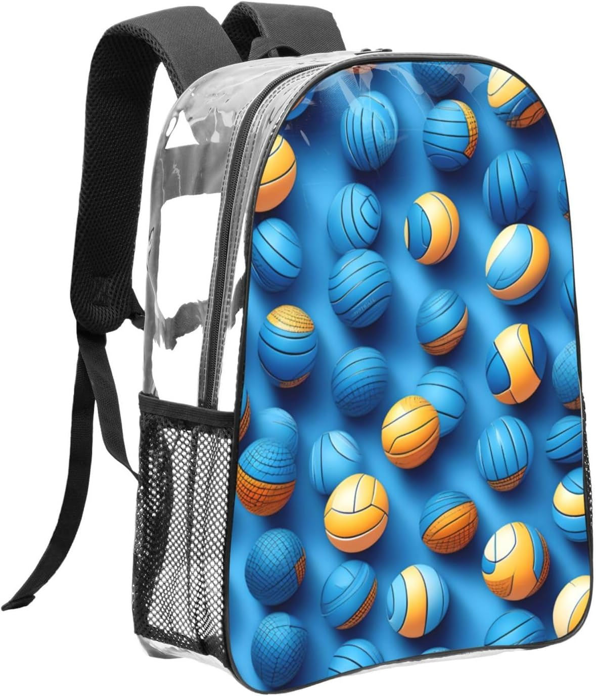 Blue Volleyball Print Students Transparent Backpack School Travel Bookbag Versatile Pockets Boys Girls image number 1