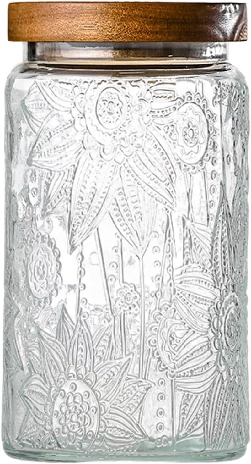 34Oz Vintage Glass Jars with Lids, Airtight Food Storage Containers, Kitchen Canisters for Sugar, Coffee, Tea, Spice, Flour, Candy Cookie, Pasta, Cereal, Cute Decorative Jars image number 1