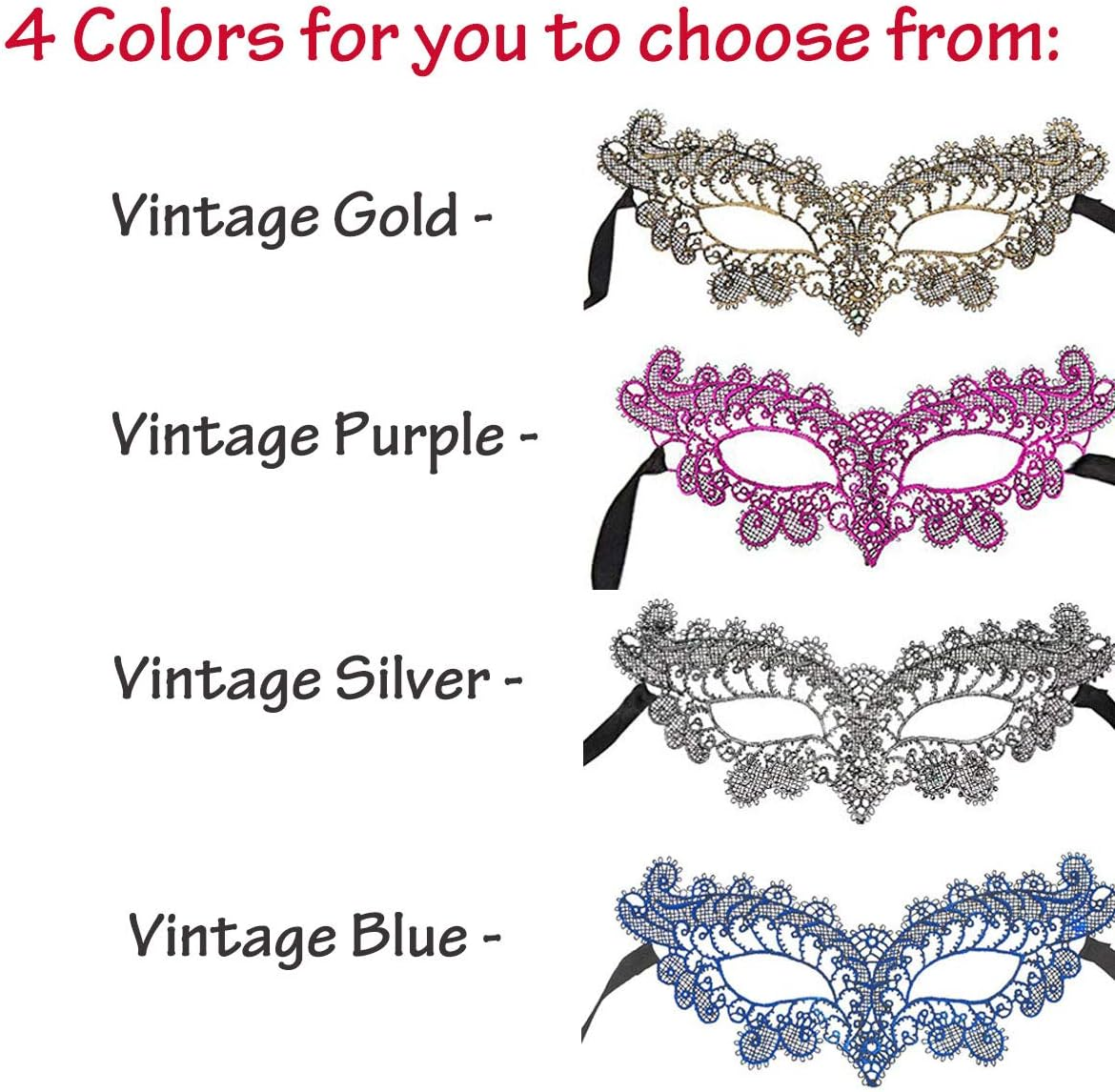 Imapo Masquerade Masks for Women, Girl'S Sexy Lace Venetian Style Eye Mask for Opera Halloween Dancing Evening Party Costume Ball - Vintage Silver image number 5