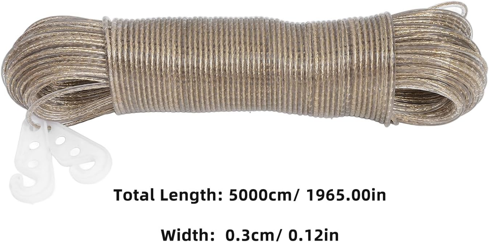 Luxshiny 50M Heavy Duty Steel Core Clothesline: Extra Strong Clothesline Wire for Outdoor Garden Use - with 2 White Hooks image number 5