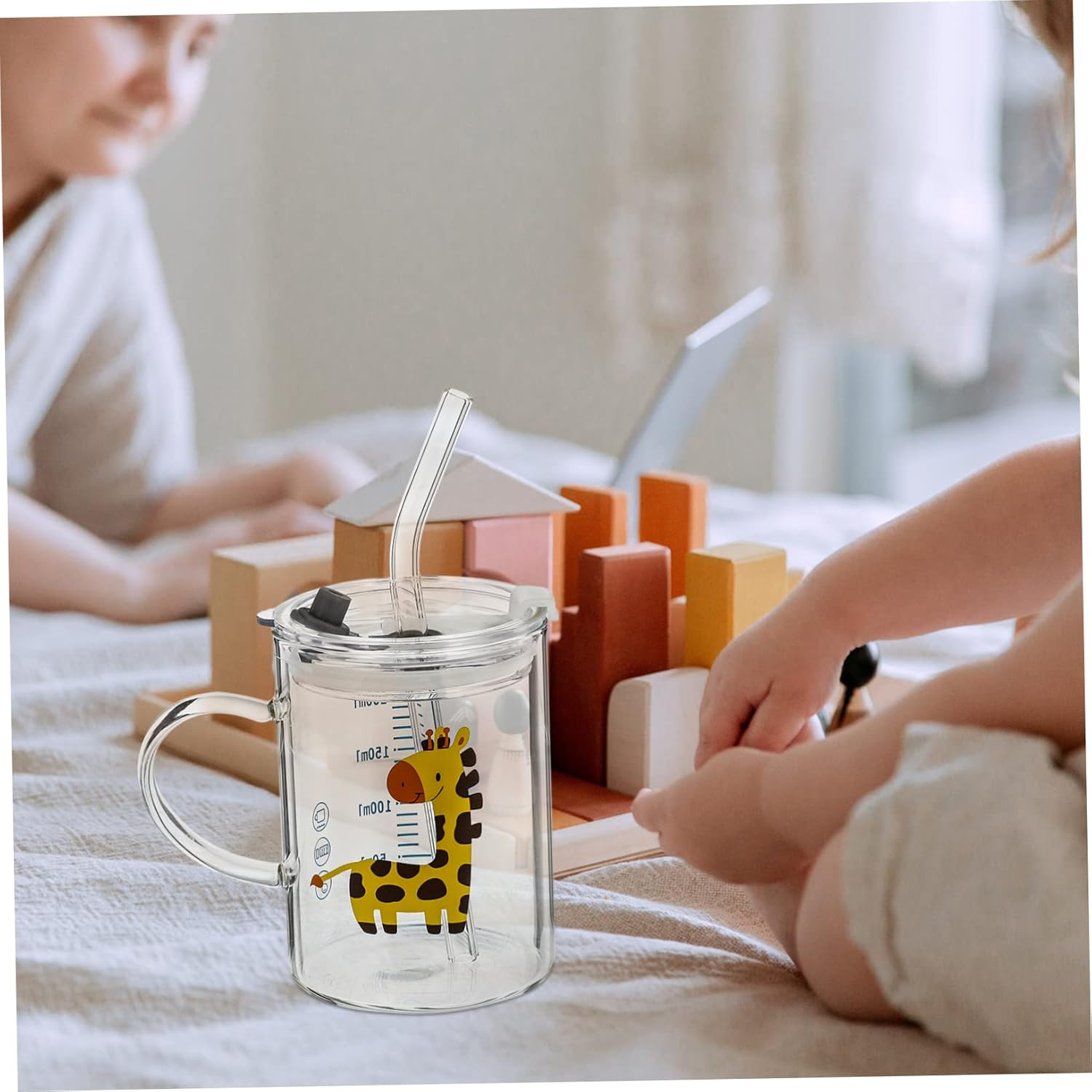 COLLBATH Cartoon Water Cup for Kids 250Ml Glass Straw Cup Deer Pattern Comfortable to Hold Microwave Safe Multi-Functional image number 6