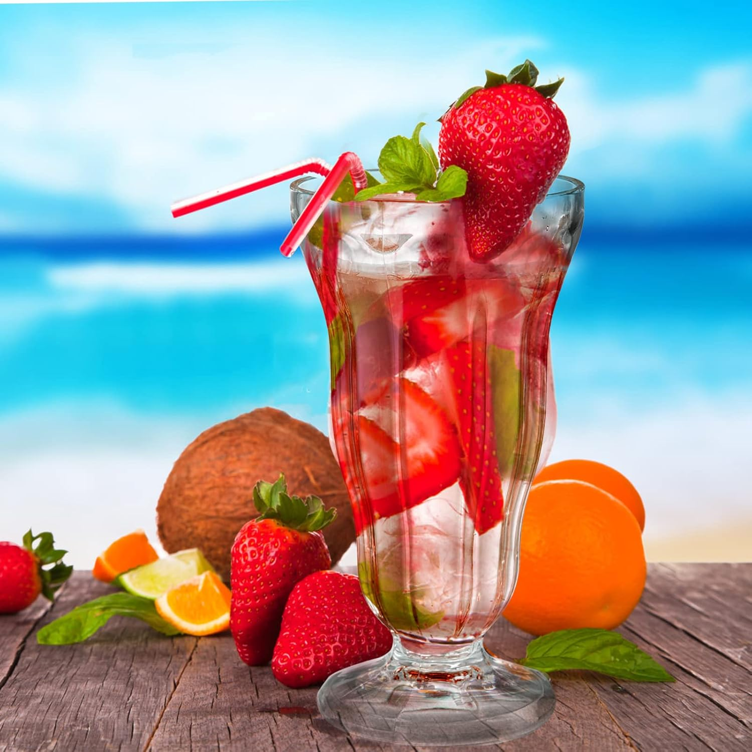 6 Pack Acrylic Milkshake Glasses, 15 OZ Clear Old Fashioned Soda Glass, Shatterproof Footed Ice Cream Cups, Plastic Pina Colada Fountain Glasses, Great for Juice, Tropical Drinks, Party image number 1