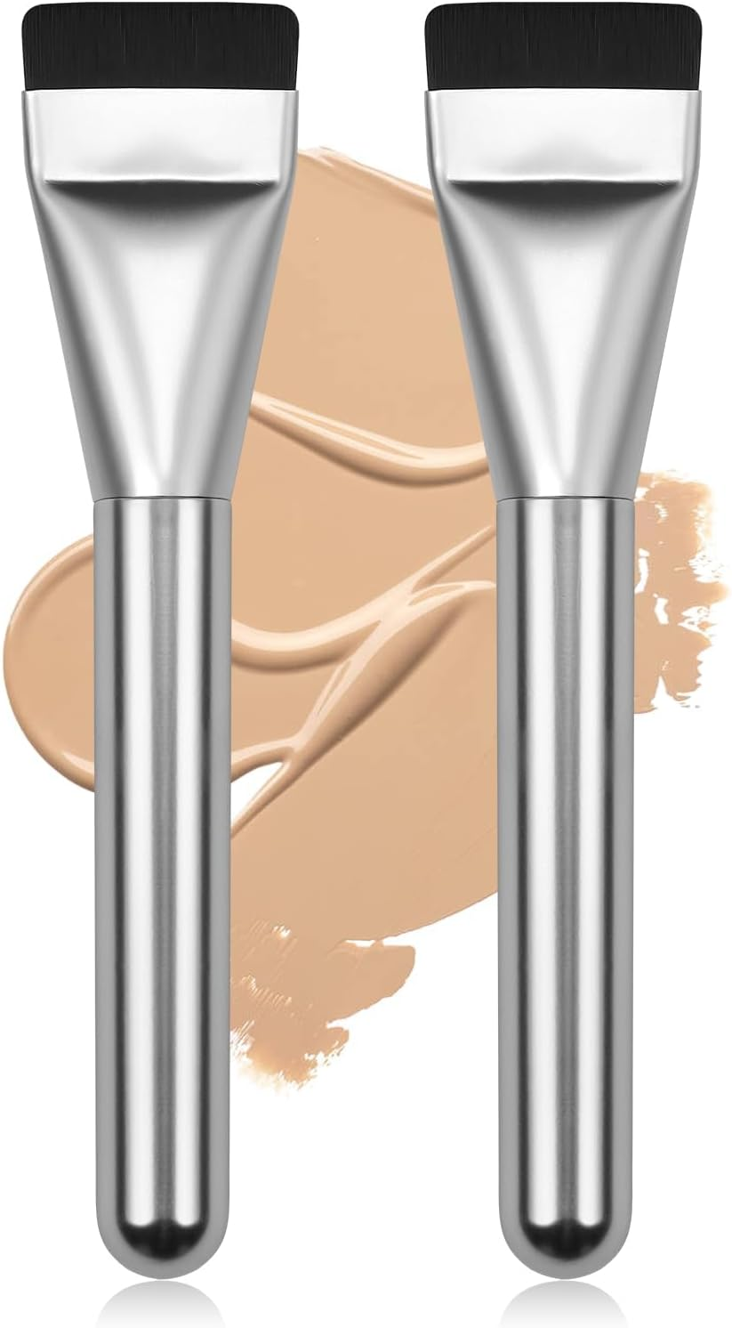 2Pcs Flat Foundation Brush,Face Mask Brush Makeup Spatula Facial Brush for Liquid Foundation Mask,Premium Face Korean Makeup Brush for Blending Cream image number 1