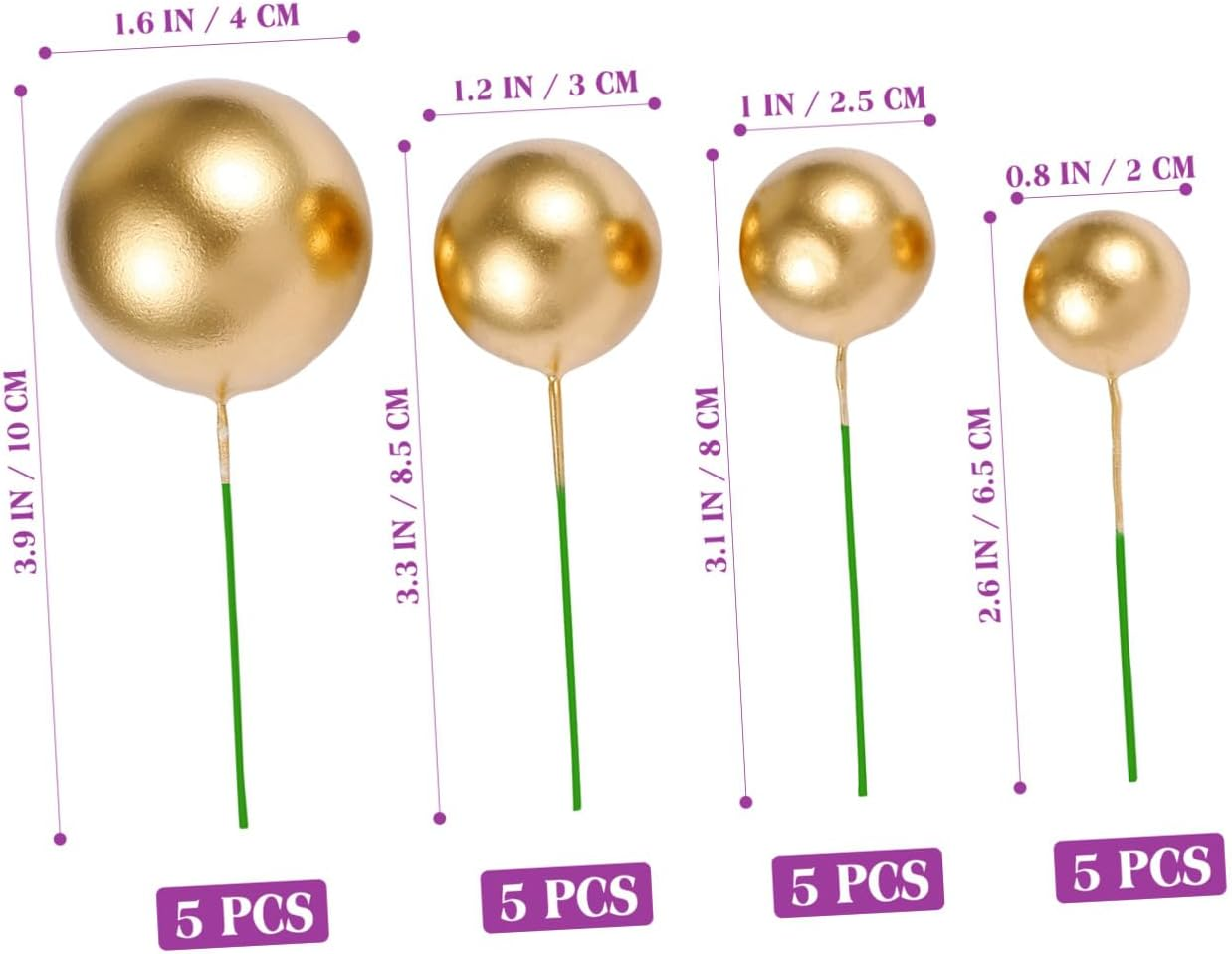 Amosfun 20Pcs Golden Ball Cake Decoration round Ball Cake Toppers Cupcake Ornaments Creative Decorations for Wedding Birthday Party image number 2