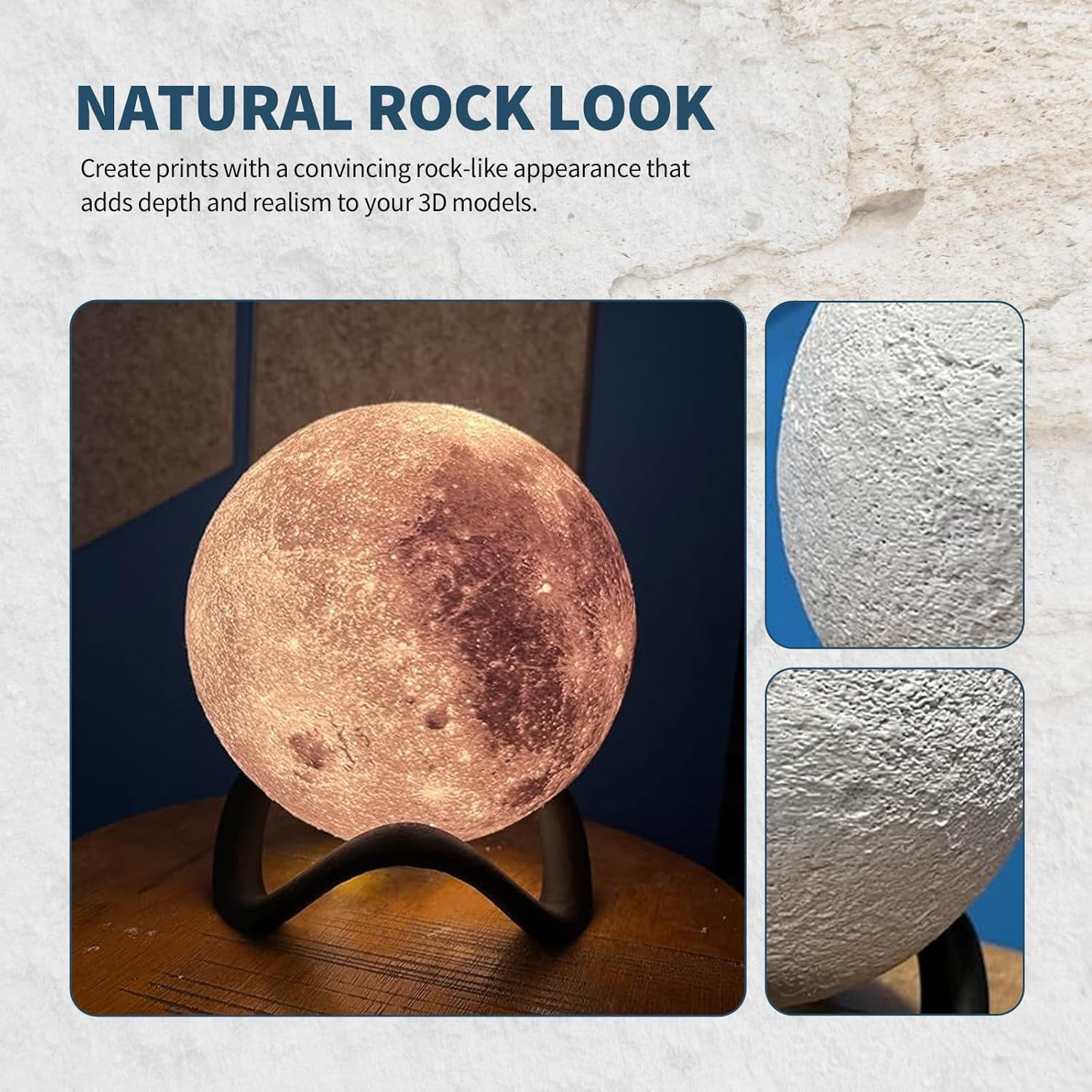 OVERTURE Rock PLA Filament 1.75Mm, Marble PLA 3D Printer Filament 1Kg Spool (2.2Lbs), Dimensional Accuracy +/- 0.02 Mm, Fit Most FDM Printer (Rock White) - 02-Fossil Rock image number 5