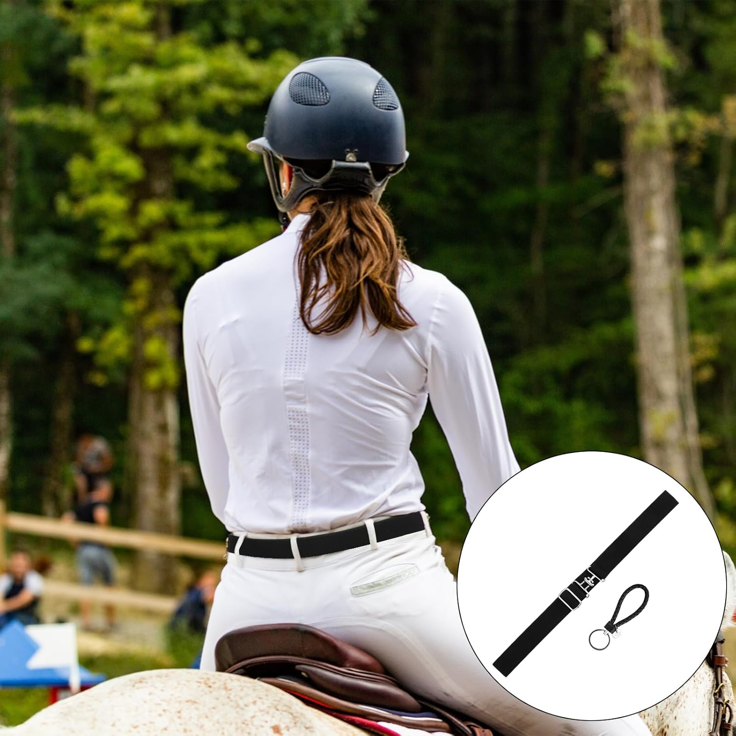 1.5In Elastic Equestrian Belt & Keychain, Horse Riding Belt with Surcingle Buckle Horse Bit Belt Comfortable Waist Belt Leather Key Strap for Equestrian Horseback Riding Sports image number 6