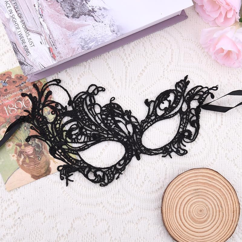 Gothic Black Masquerade Party Lace Mask for Women Cosplay Party Prom Dress Eyemasks for Halloween Costumes Accessories image number 5