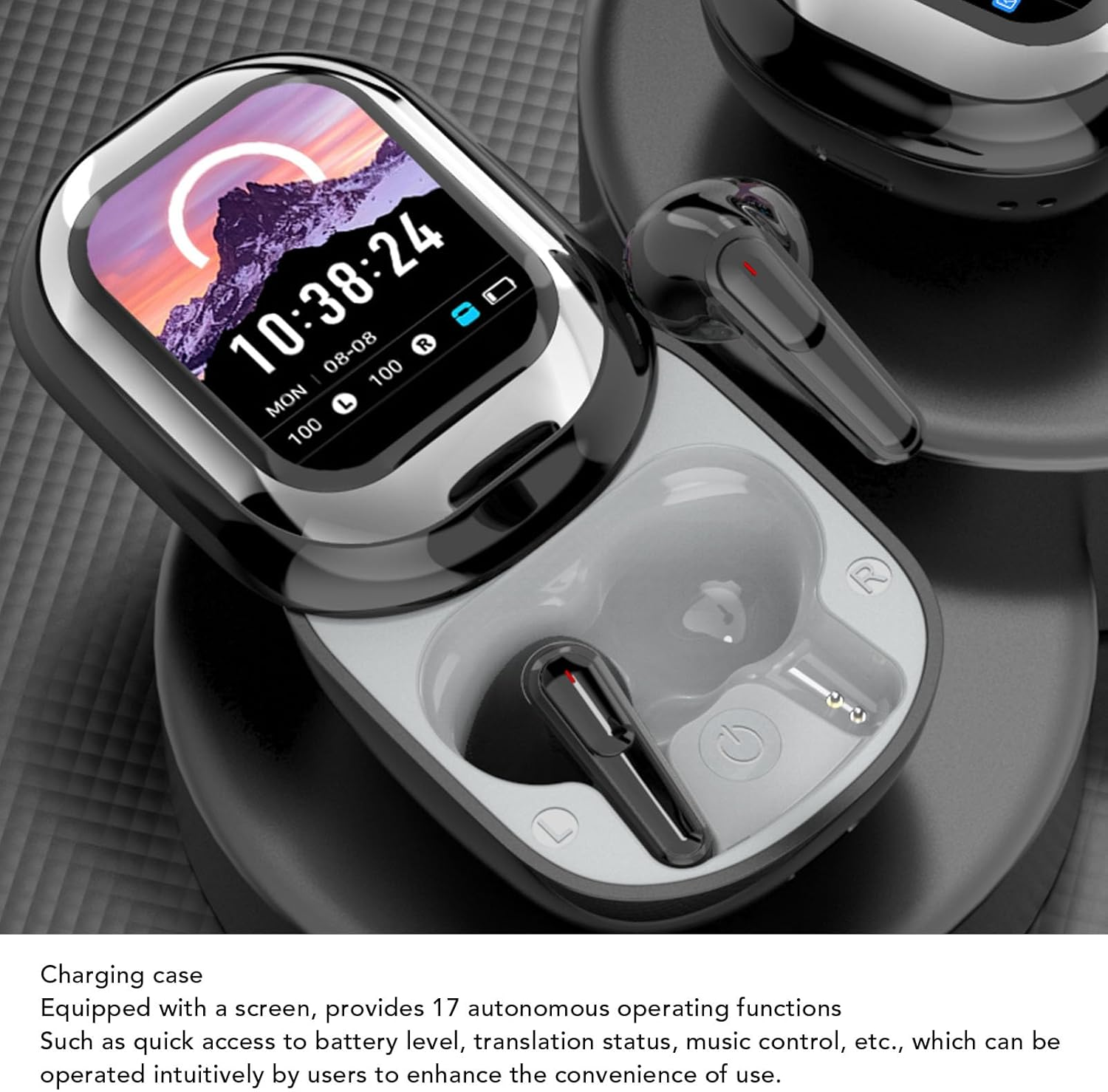 Luocute BT Headphones, 50H Playback Lightweight in Ear Earbuds with Smart Screen Charging Case, Noise Cancelling, 17 Functions, Real Time Notification for Study Work Life