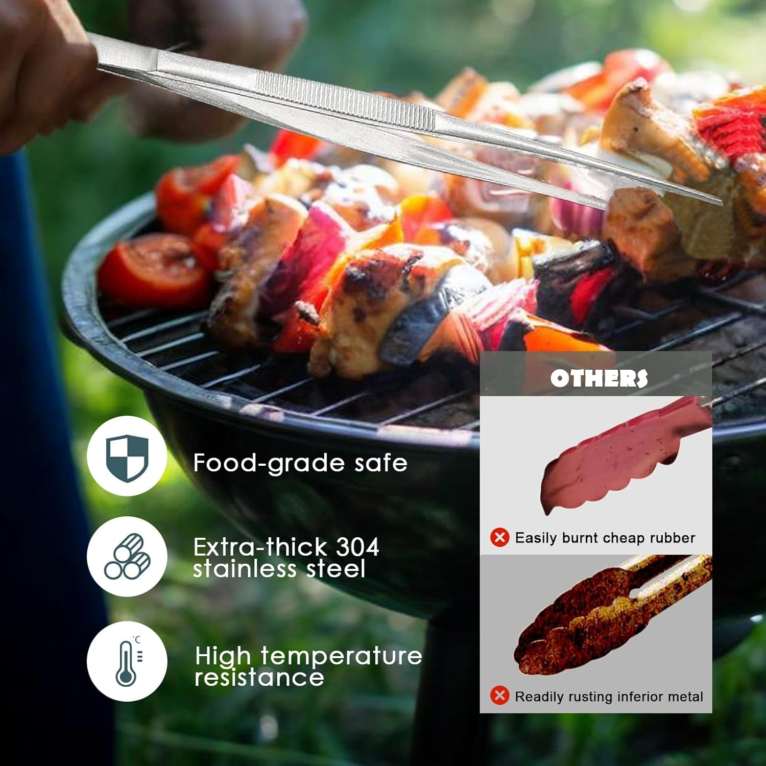 Jotia 1Pc 30Cm 304 Stainless Steel Kitchen Fine Tweezer Tongs, Cooking Tweezers Straight Food Tweezers with Precision Serrated Tips for Cooking, BBQ image number 1