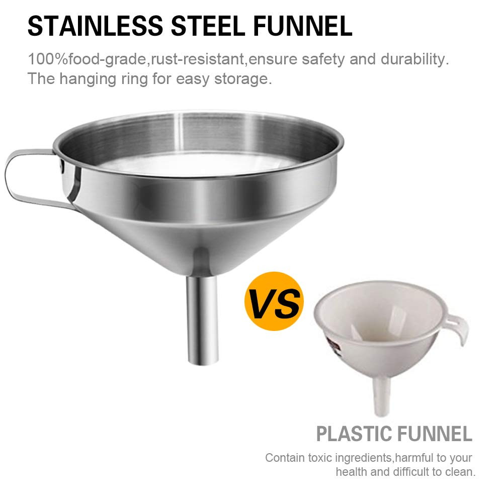 HOXHA Stainless Steel Kitchen Funnel with Removable Strainer/Filter, 5-Inch, Silver image number 3