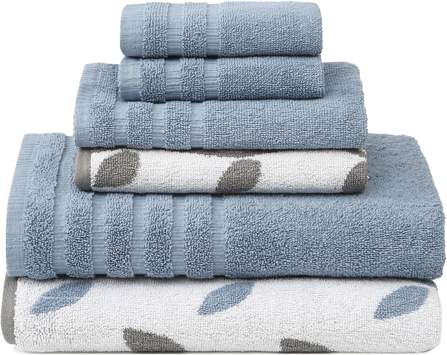 Amrapur Overseas 6-Piece Yarn Dyed Organic Vines Jacquard/Solid Ultra Soft 500GSM 100% Combed Cotton Towel Set [Blue]