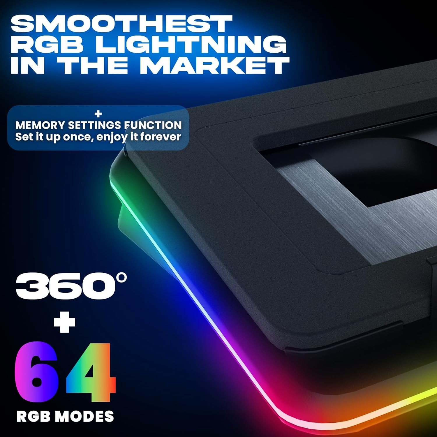 KLIM Turbofrost - Gaming Laptop Cooling Pad - 4 Powerful Turbo Fans - 4 X 4000 RPM, Laptop Cooler 2 Power Modes USB-C/DC, Dynamic RGB, 4-Ports USB, Sealed Foam for Fast Cooling for Laptops up to 17In image number 2