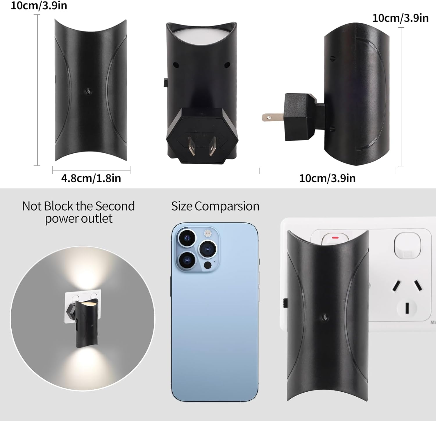 2 Pack Night Light Plug-In with Auto Dusk-To-Dawn Sensor, Stepless 0-100LM Dimmable LED Night Light for Bedroom Kitchen Hallway Stair with AU Plug, Soft Warm 3000K Eye-Friendly image number 2