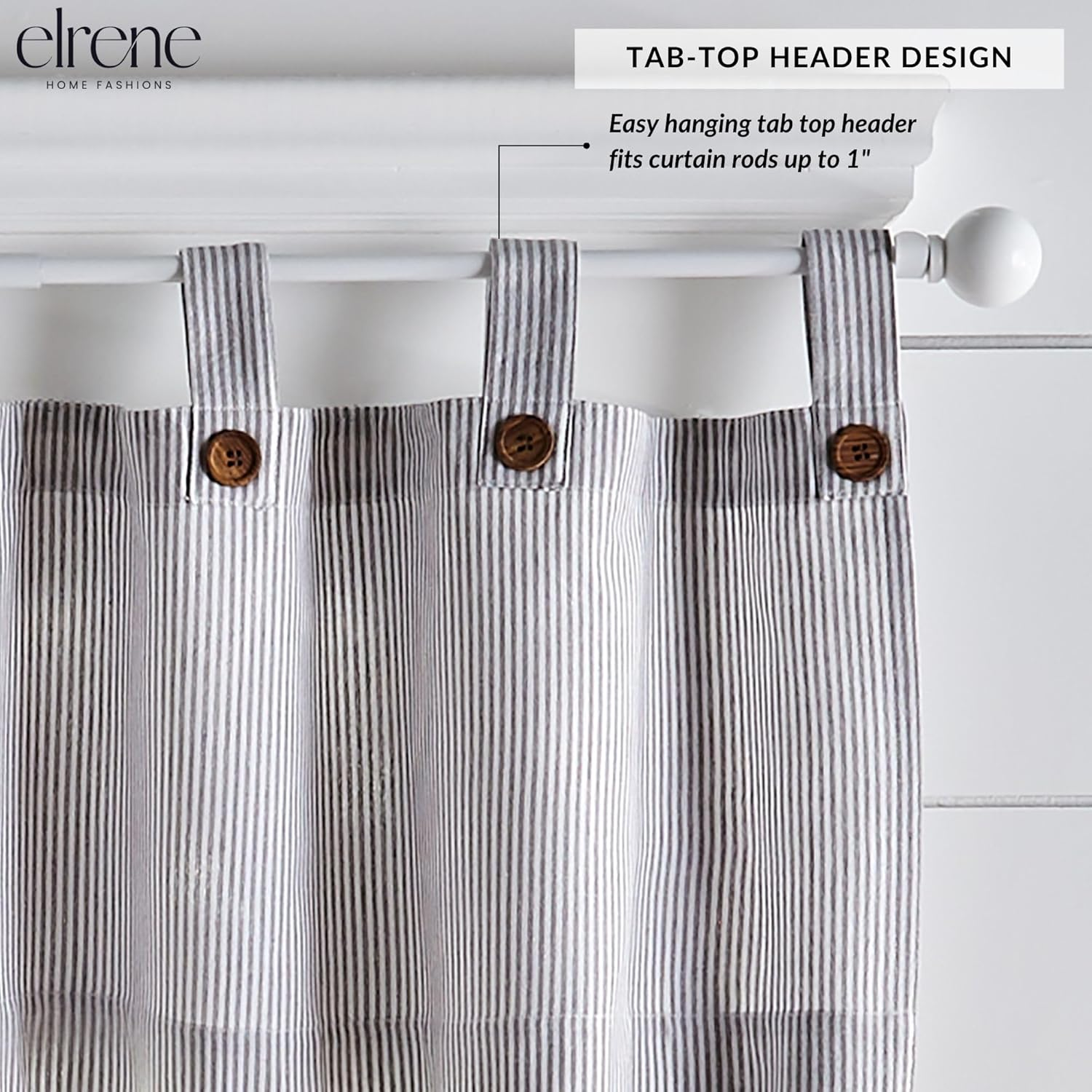 Elrene Home Fashions Tucker Ticking Stripe Window Kitchen/Caf&eacute; and Bath Tier Set of 2, 30" W X 24" L, Gray image number 7